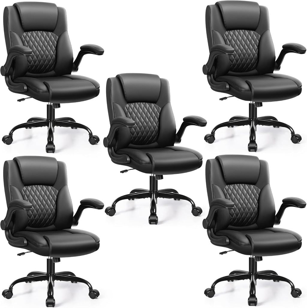 Leather Office Chair, PU Home Computer Desk Chairs with Ergonomic Back Support, 360°Swivel Free, Small Gaming Chair with Wheels and Adjustable Armrests, for Short People Use
