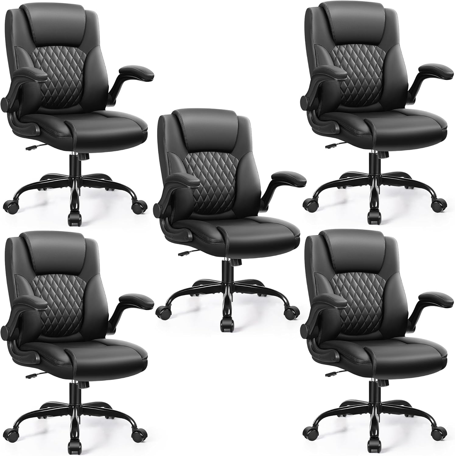 Leather Office Chair, PU Home Computer Desk Chairs with Ergonomic Back Support, 360°Swivel Free, Small Gaming Chair with Wheels and Adjustable Armrests, for Short People Use