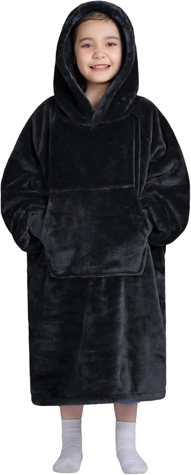Wearable Blanket Sweatshirt Gifts for Women and Men, Warm and Cozy Giant Blanket Hoodie, Thick Flannel Blanket with Sleeves and Giant Pocket - Dark Gray
