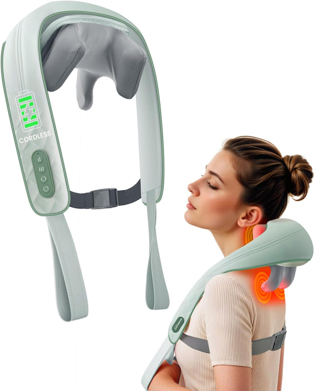 Shiatsu Neck Massager for Pain Relief Deep Tissue Cordless Kneading Shoulder Massage with Heat Graphene Heating Rechargable, 4D Roller Neck Back Massage, Gift for Mom Dad