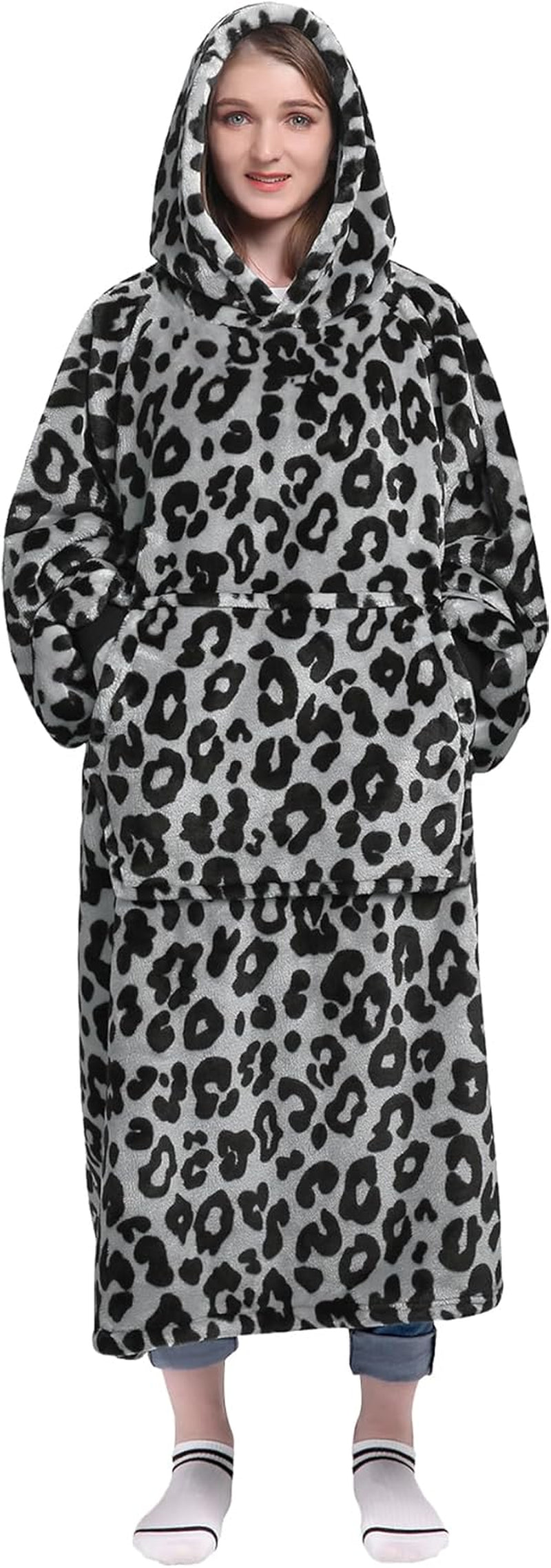 Wearable Blanket Sweatshirt Gifts for Women and Men, Warm and Cozy Giant Blanket Hoodie, Thick Flannel Blanket with Sleeves and Giant Pocket - Dark Gray