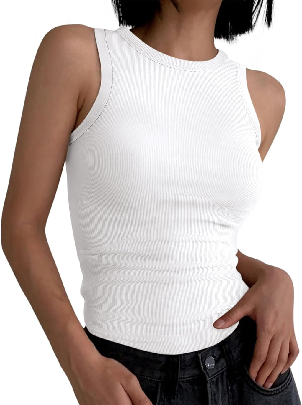 Womens Sleeveless High Neck Tank Tops Fashion Summer Casual Basic Slim Fit Ribbed Racerback Top Shirt Clothes