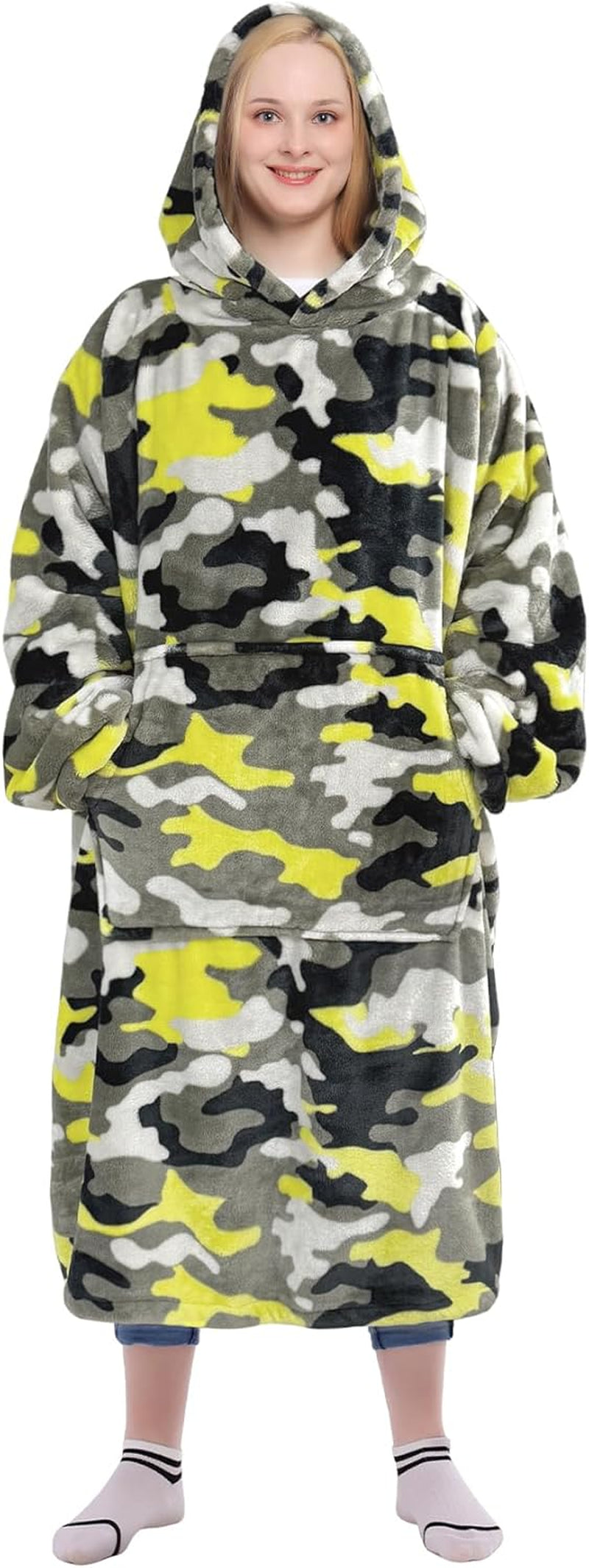 Wearable Blanket Sweatshirt Gifts for Women and Men, Warm and Cozy Giant Blanket Hoodie, Thick Flannel Blanket with Sleeves and Giant Pocket - Dark Gray