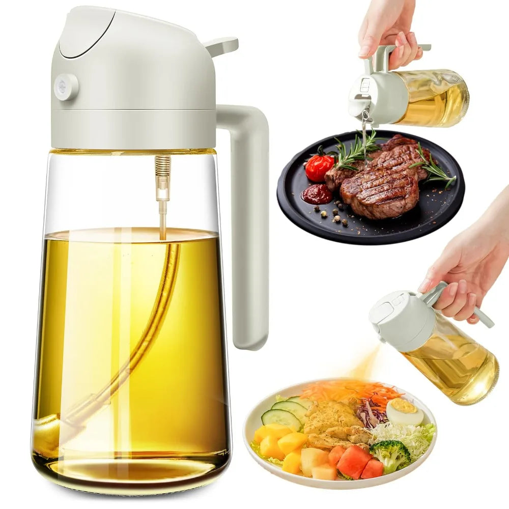 16Oz Oil Dispenser Bottle for Kitchen, 2 in 1 Olive Oil Dispenser and Oil Sprayer, 500Ml Olive Oil Spray Bottle Forjar Cooking
