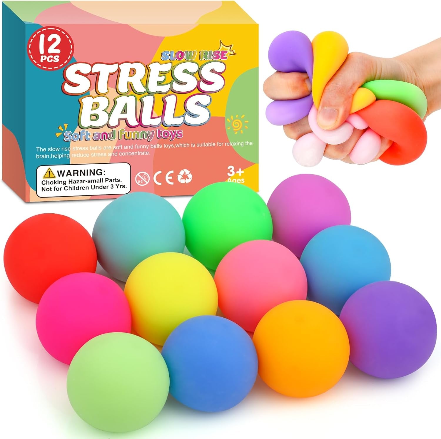12 Pack Slow Rising Stress Cube, Dough Stress Balls Squishy Fidget Toys for Anxiety Relief, Soft Fidget Cube, Pull Stretch Squishy Toys for Classroom Prize, Party Favors for Kids Adults