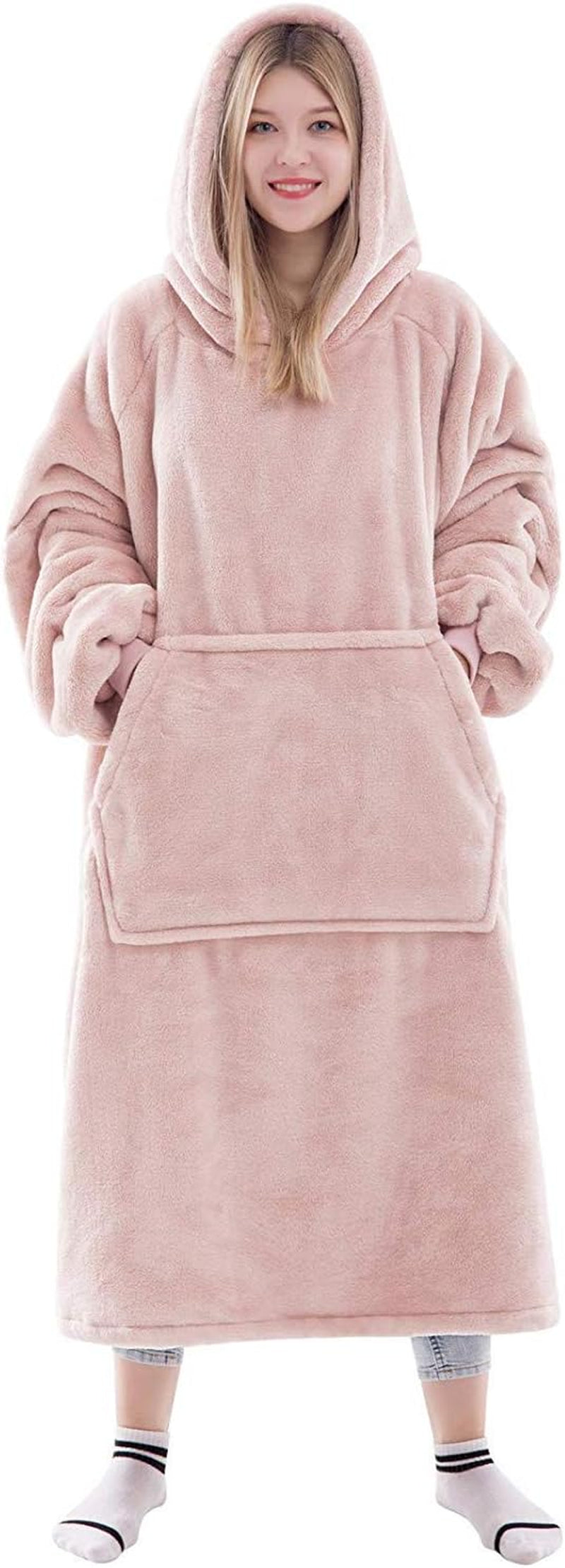 Wearable Blanket Sweatshirt Gifts for Women and Men, Warm and Cozy Giant Blanket Hoodie, Thick Flannel Blanket with Sleeves and Giant Pocket - Dark Gray