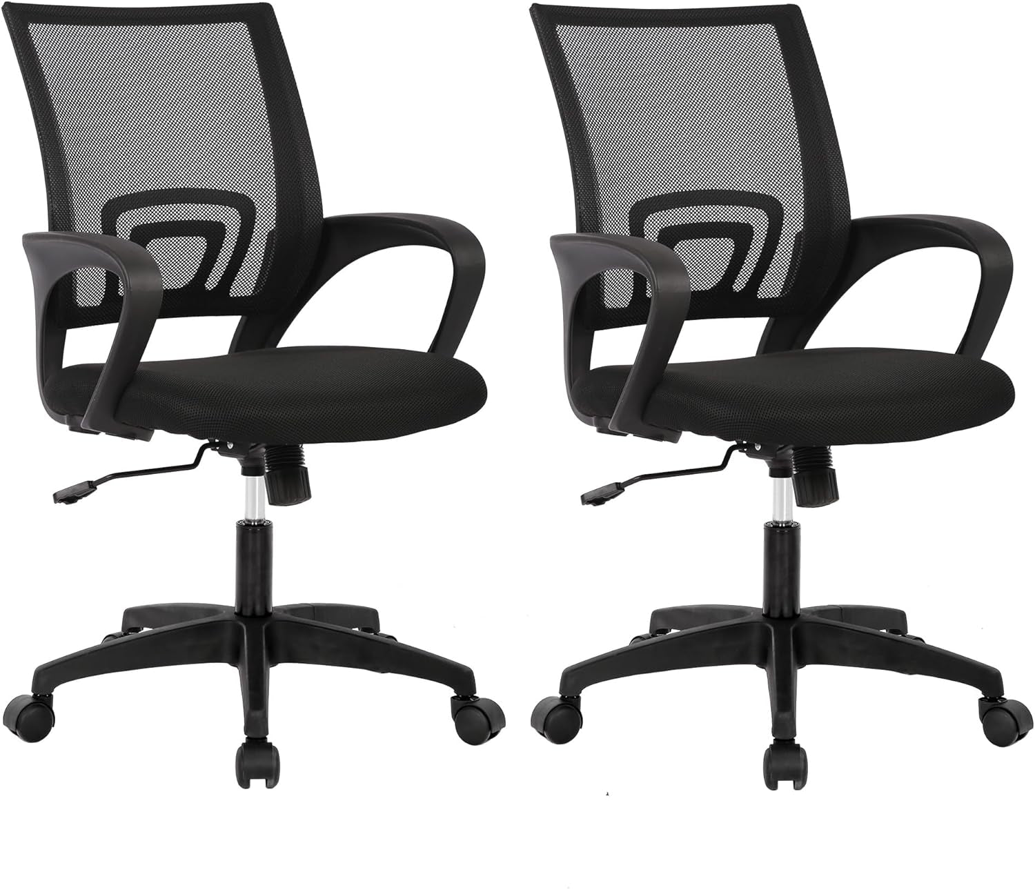 | Ergonomic Office Chair | Mid-Back Swivel Desk Chair | Breathable Backrest & Lumbar Support | Adjustable Height | Sponge Seat | Rolling Wheels | Dark Black | for Adults & Women
