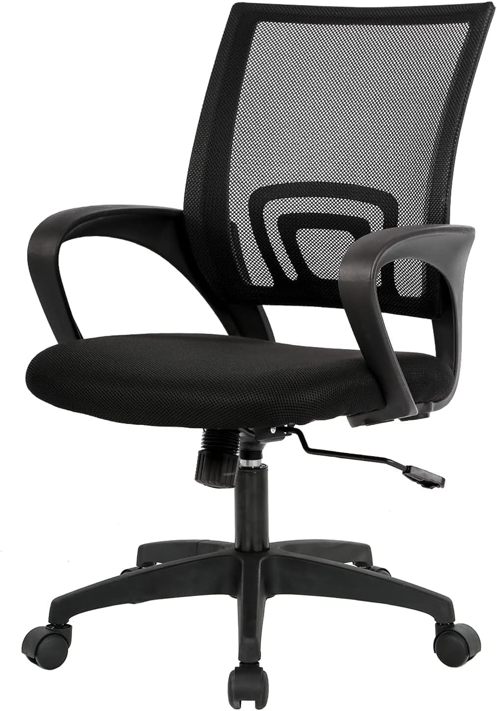 | Ergonomic Office Chair | Mid-Back Swivel Desk Chair | Breathable Backrest & Lumbar Support | Adjustable Height | Sponge Seat | Rolling Wheels | Dark Black | for Adults & Women