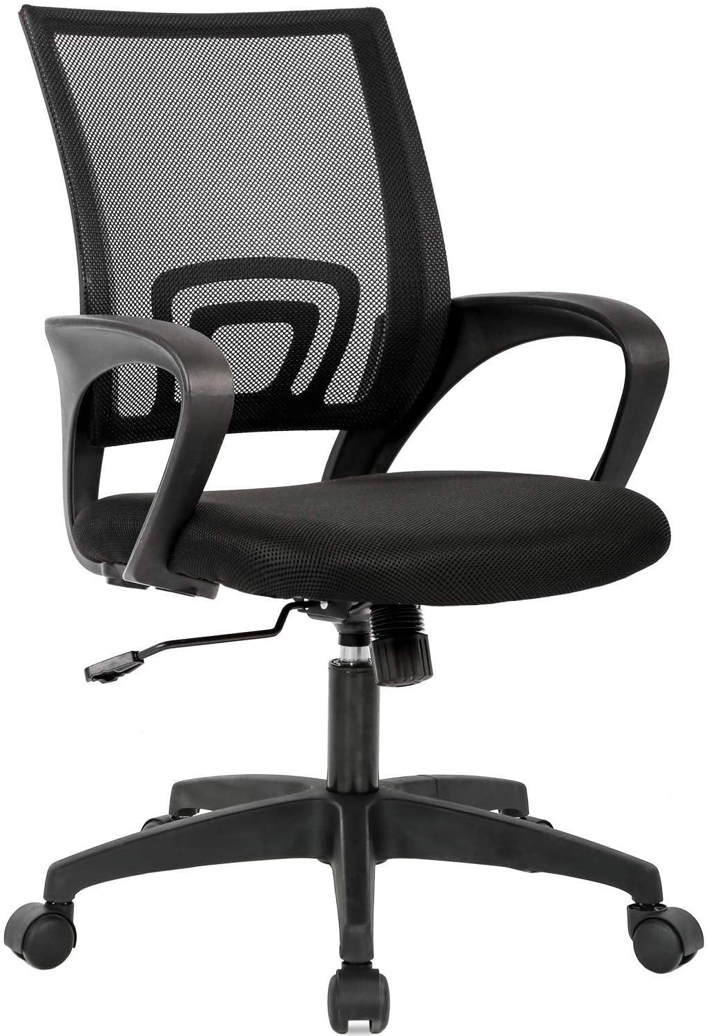 | Ergonomic Office Chair | Mid-Back Swivel Desk Chair | Breathable Backrest & Lumbar Support | Adjustable Height | Sponge Seat | Rolling Wheels | Dark Black | for Adults & Women