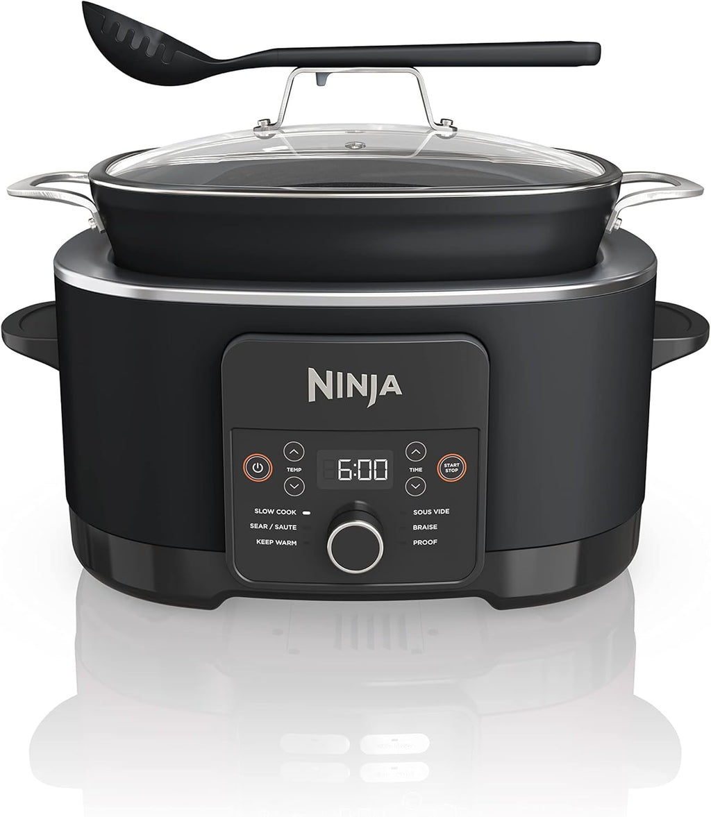 MC1001 Foodi Possiblecooker PRO 8.5 Quart Multi-Cooker, with 8-In-1 Slow Cooker, Dutch Oven, Steamer, Glass Lid Integrated Spoon, Nonstick, Oven Safe Pot to 500°F, Sea Salt Gray