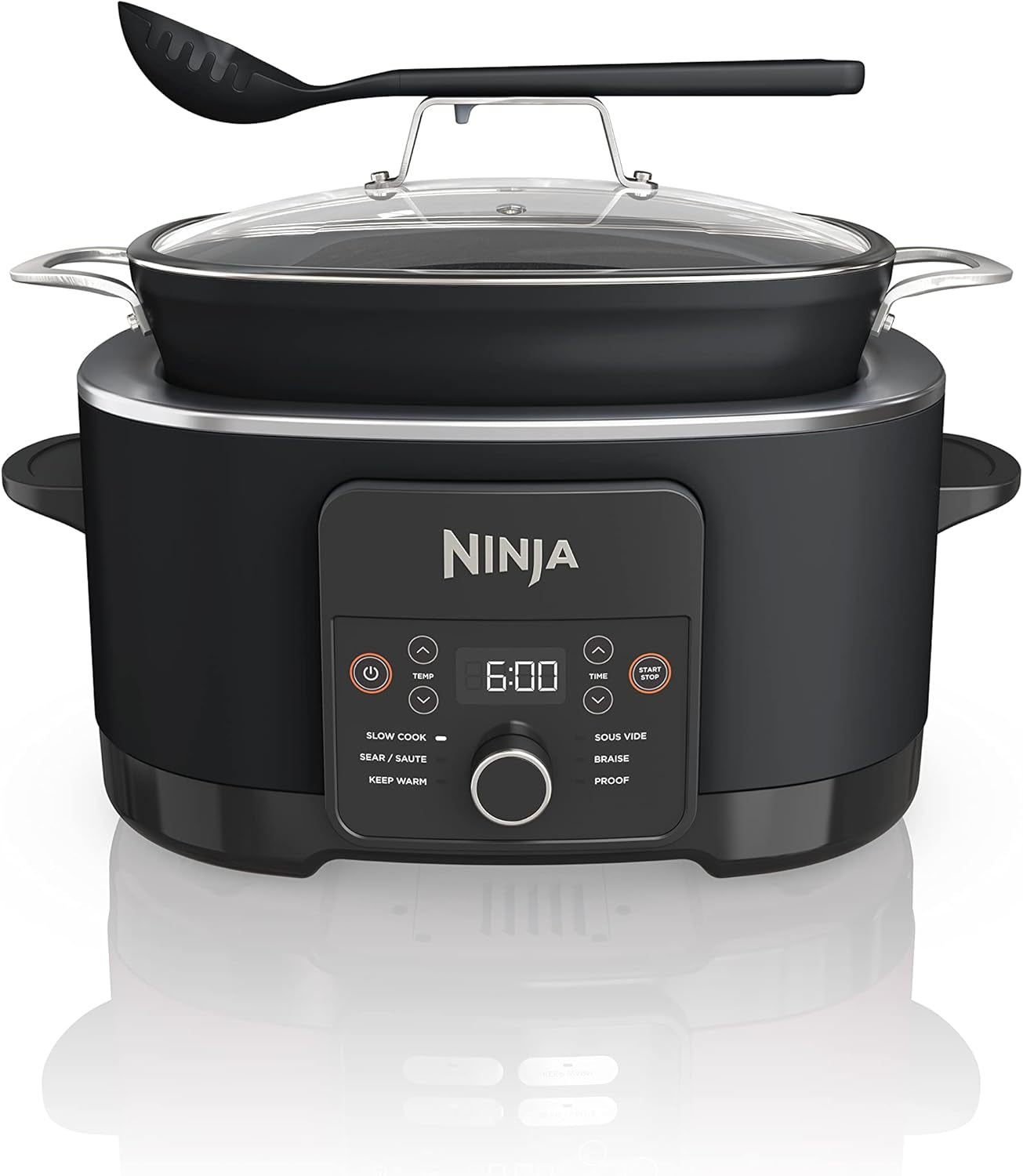 MC1001 Foodi Possiblecooker PRO 8.5 Quart Multi-Cooker, with 8-In-1 Slow Cooker, Dutch Oven, Steamer, Glass Lid Integrated Spoon, Nonstick, Oven Safe Pot to 500°F, Sea Salt Gray