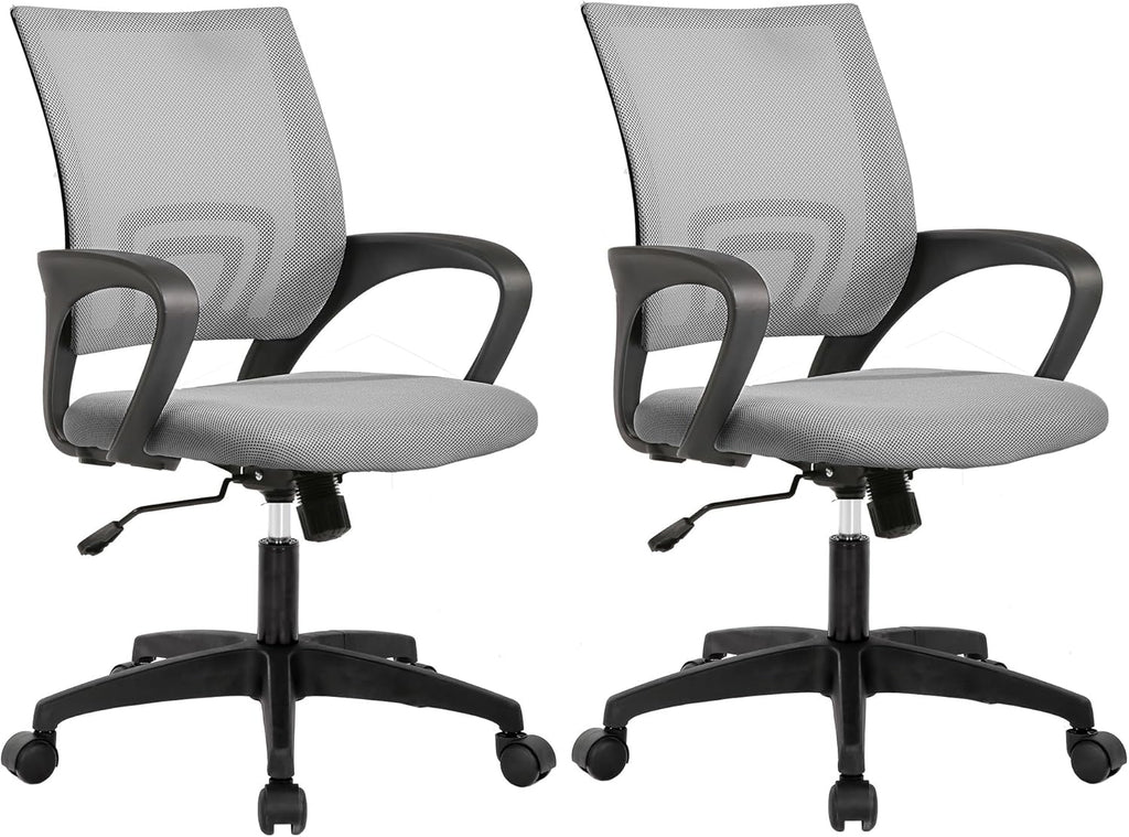 | Ergonomic Office Chair | Mid-Back Swivel Desk Chair | Breathable Backrest & Lumbar Support | Adjustable Height | Sponge Seat | Rolling Wheels | Dark Black | for Adults & Women