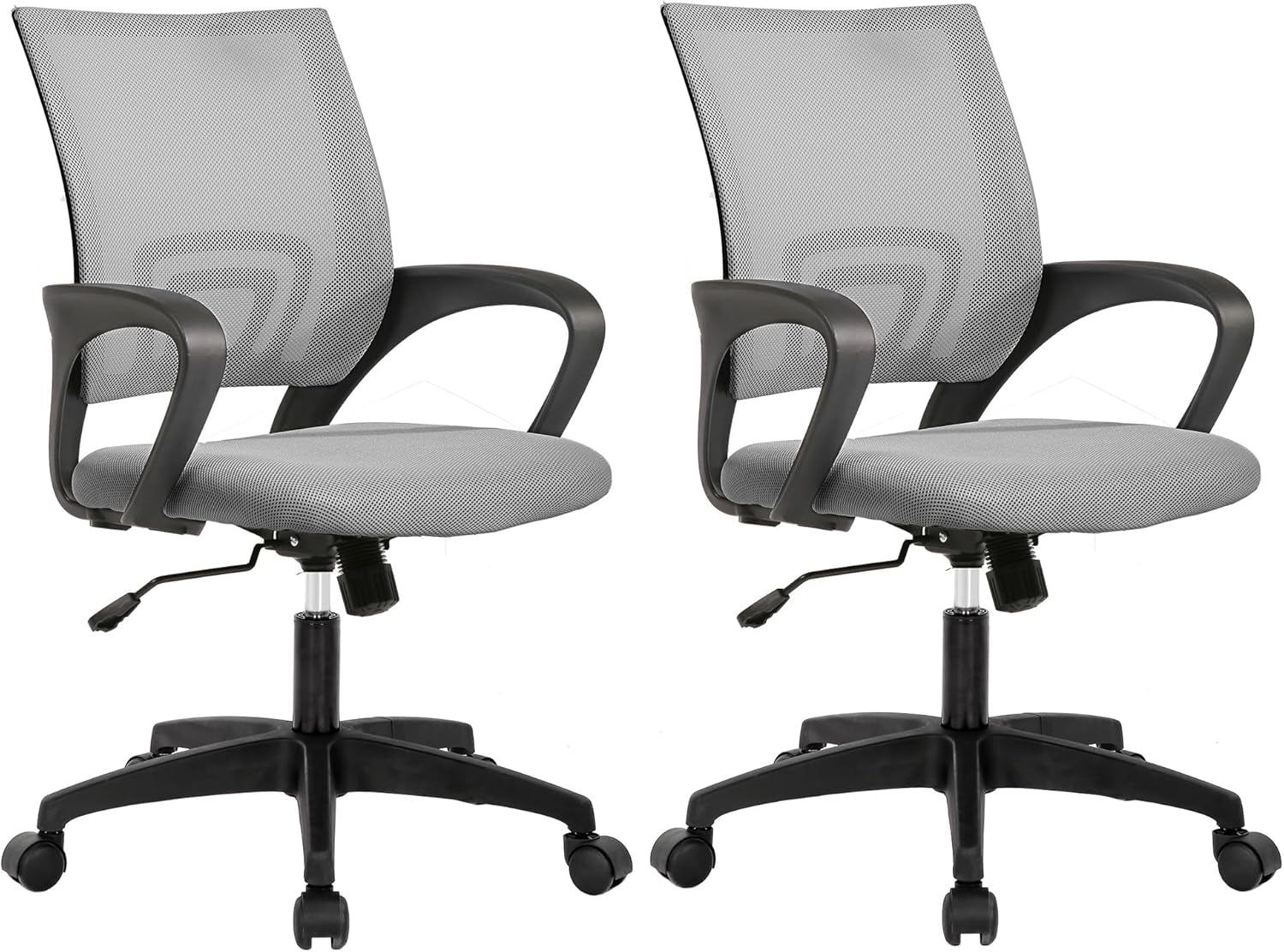 | Ergonomic Office Chair | Mid-Back Swivel Desk Chair | Breathable Backrest & Lumbar Support | Adjustable Height | Sponge Seat | Rolling Wheels | Dark Black | for Adults & Women