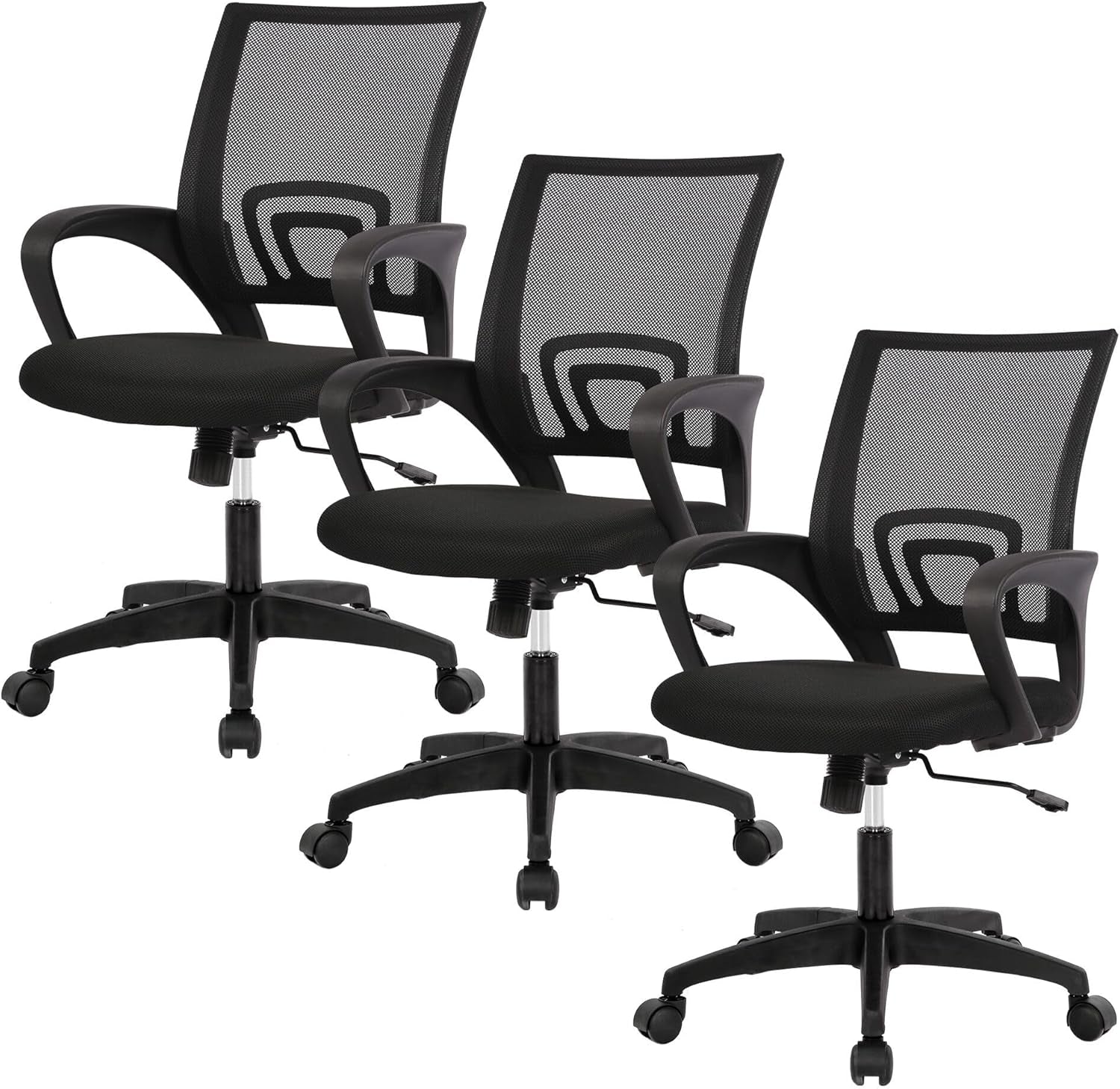 | Ergonomic Office Chair | Mid-Back Swivel Desk Chair | Breathable Backrest & Lumbar Support | Adjustable Height | Sponge Seat | Rolling Wheels | Dark Black | for Adults & Women