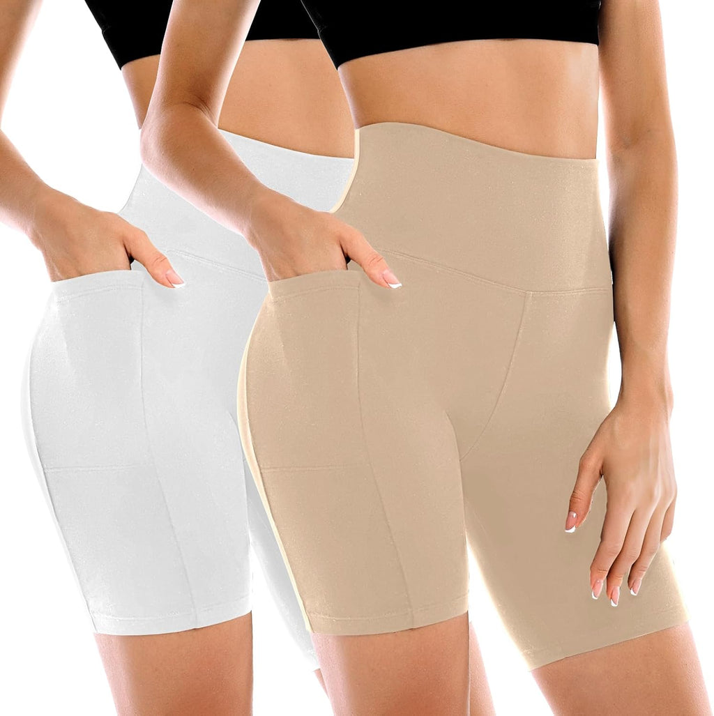 2 Pack Womens Biker Shorts with Pockets, High Waisted Yoga Shorts for Women Running Gym and Workout