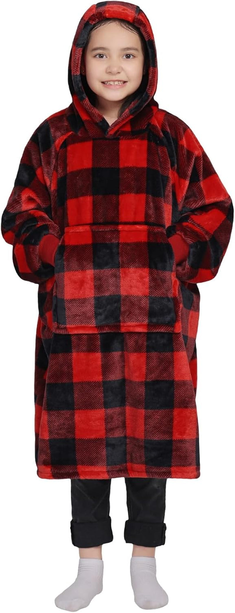 Wearable Blanket Sweatshirt Gifts for Women and Men, Warm and Cozy Giant Blanket Hoodie, Thick Flannel Blanket with Sleeves and Giant Pocket - Dark Gray