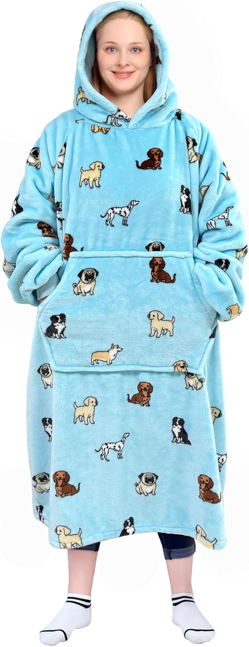 Wearable Blanket Sweatshirt Gifts for Women and Men, Warm and Cozy Giant Blanket Hoodie, Thick Flannel Blanket with Sleeves and Giant Pocket - Dark Gray