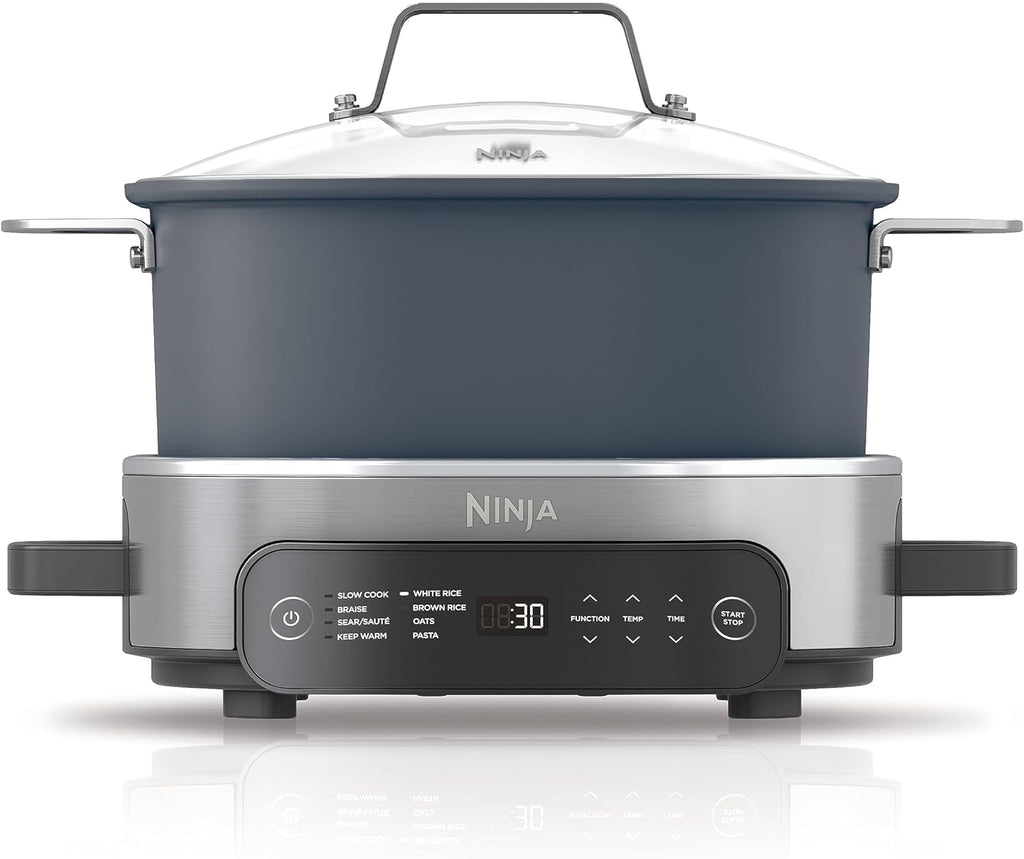 MC1001 Foodi Possiblecooker PRO 8.5 Quart Multi-Cooker, with 8-In-1 Slow Cooker, Dutch Oven, Steamer, Glass Lid Integrated Spoon, Nonstick, Oven Safe Pot to 500°F, Sea Salt Gray