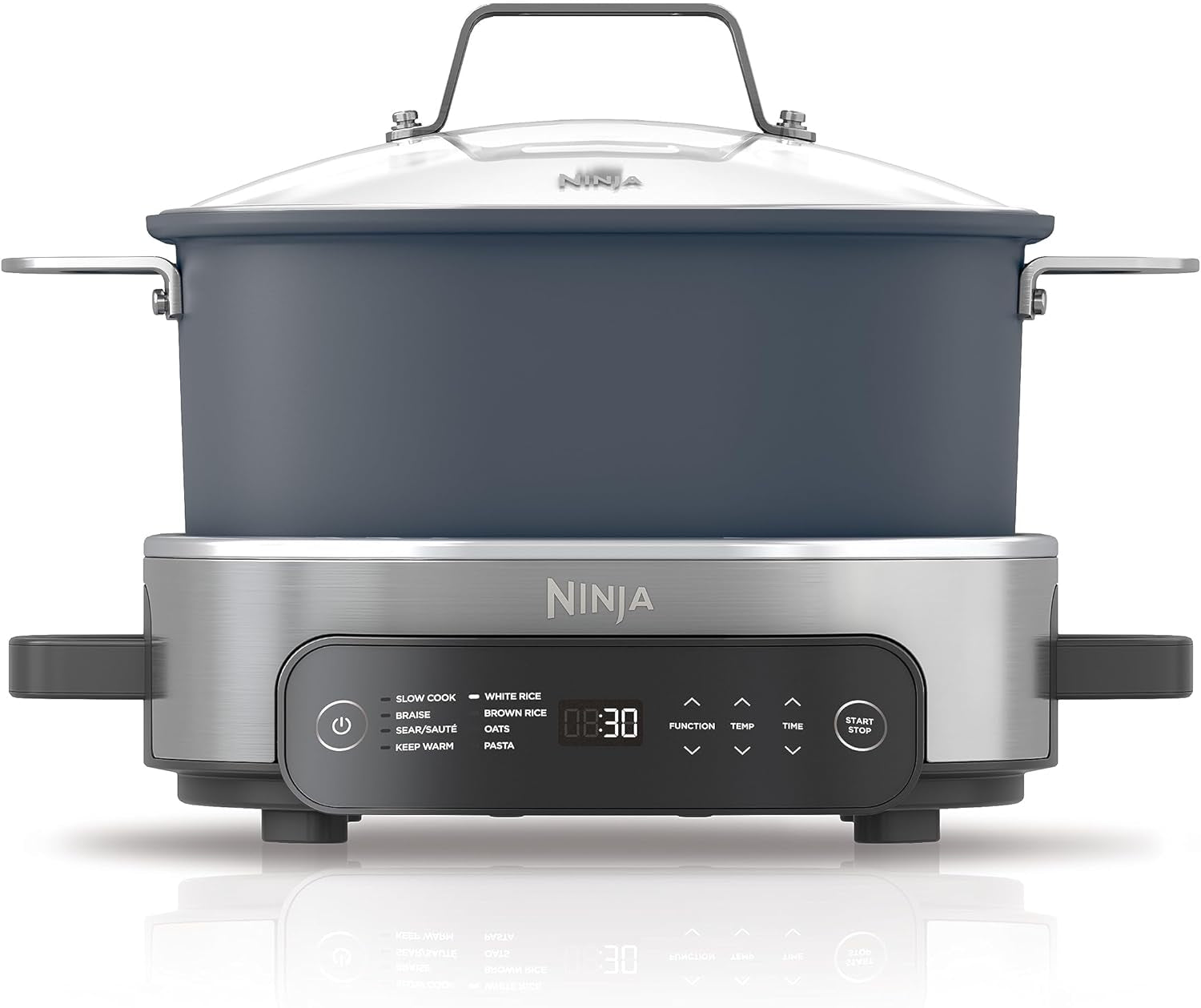 MC1001 Foodi Possiblecooker PRO 8.5 Quart Multi-Cooker, with 8-In-1 Slow Cooker, Dutch Oven, Steamer, Glass Lid Integrated Spoon, Nonstick, Oven Safe Pot to 500°F, Sea Salt Gray