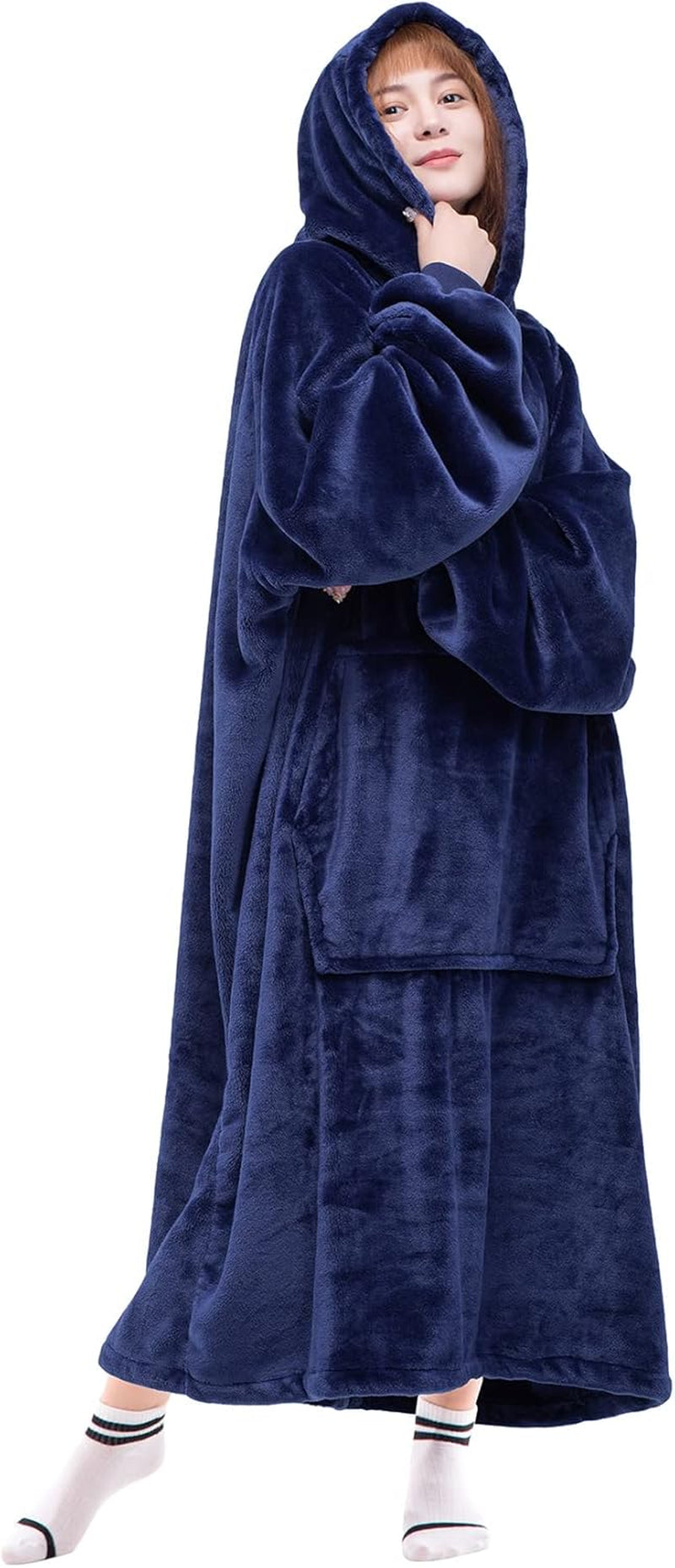 Wearable Blanket Sweatshirt Gifts for Women and Men, Warm and Cozy Giant Blanket Hoodie, Thick Flannel Blanket with Sleeves and Giant Pocket - Dark Gray