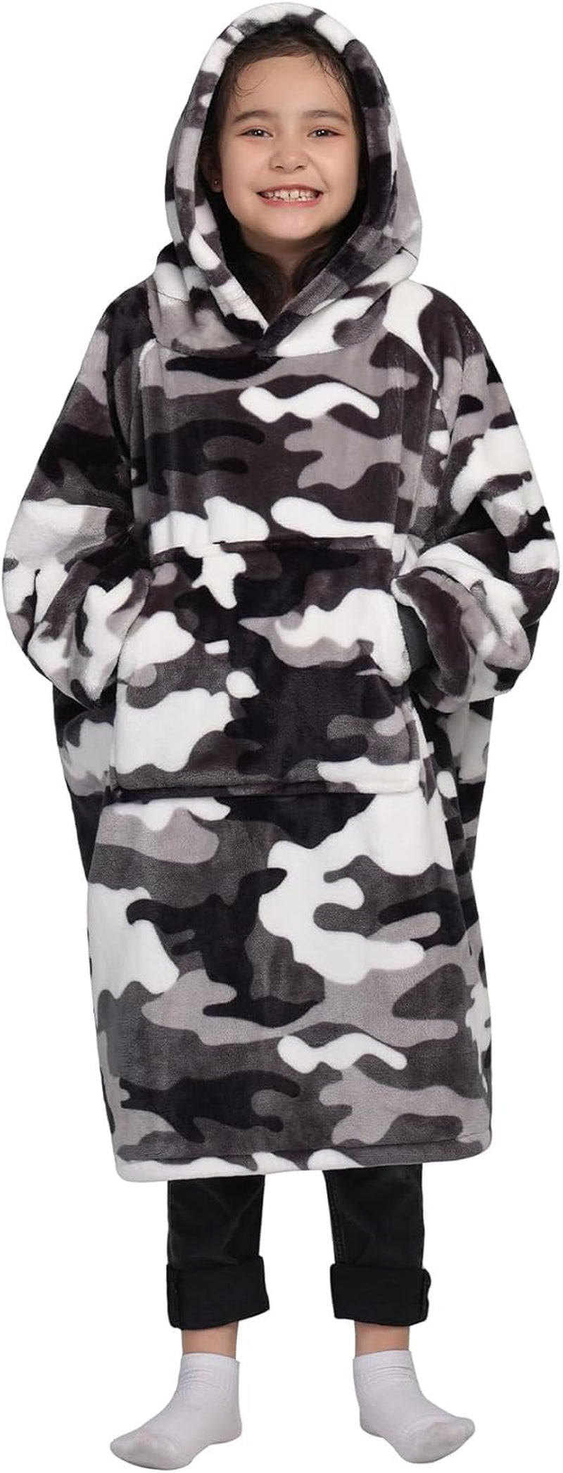Wearable Blanket Sweatshirt Gifts for Women and Men, Warm and Cozy Giant Blanket Hoodie, Thick Flannel Blanket with Sleeves and Giant Pocket - Dark Gray