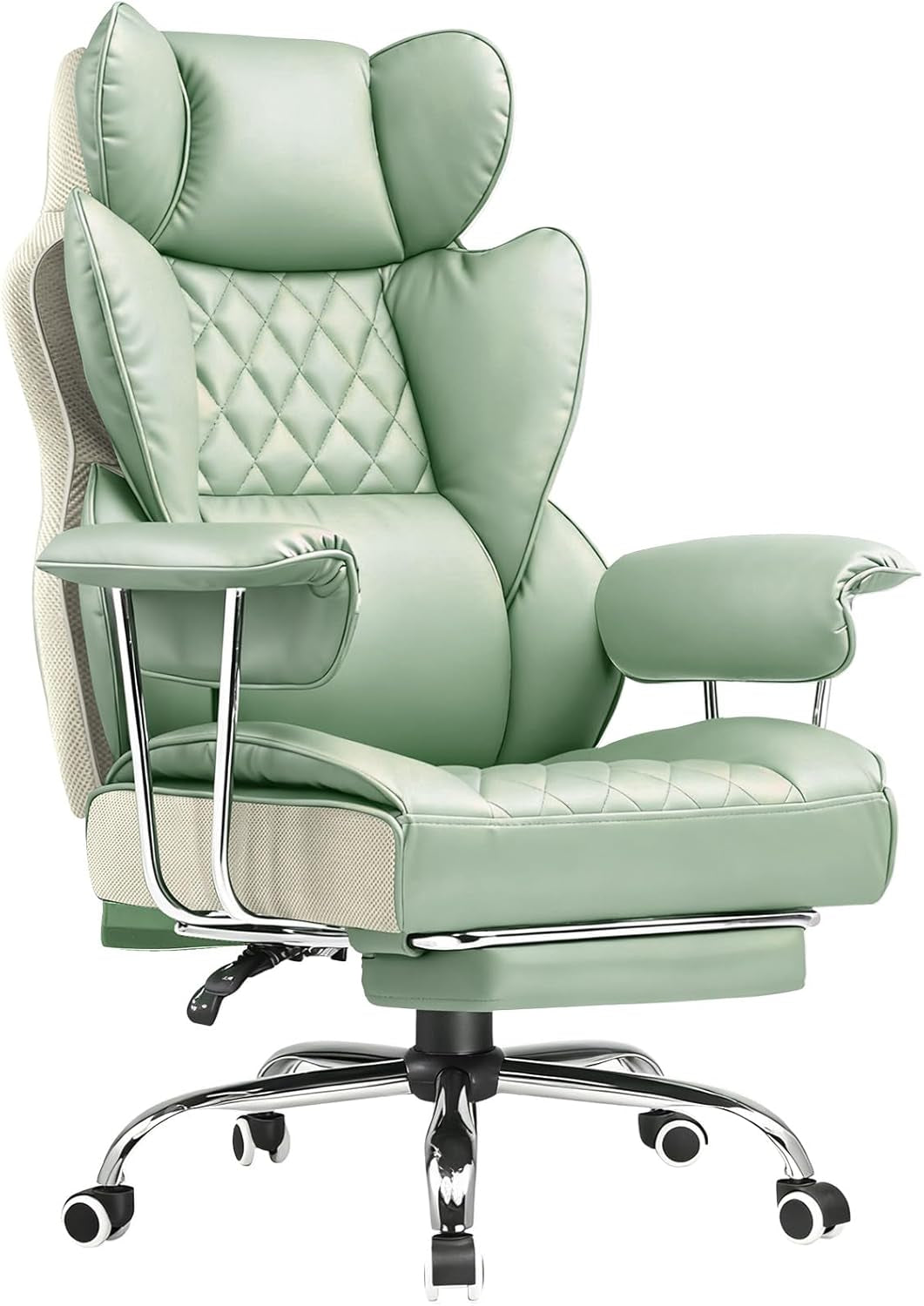Big and Tall Office Chair, High Back Leather Gaming Chair with Footrest, Executive Ergonomic Office Chair with Pocket Spring Lumbar Support and with Outward Fixed Soft Armrests