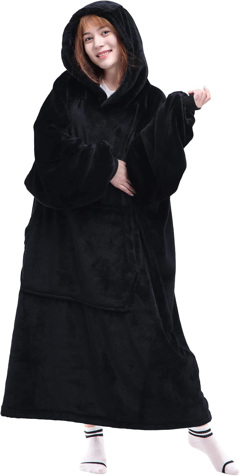 Wearable Blanket Sweatshirt Gifts for Women and Men, Warm and Cozy Giant Blanket Hoodie, Thick Flannel Blanket with Sleeves and Giant Pocket - Dark Gray