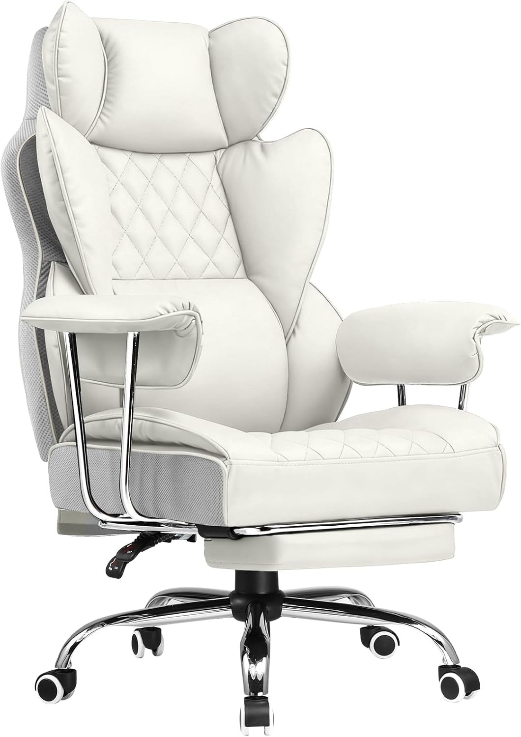 Big and Tall Office Chair, High Back Leather Gaming Chair with Footrest, Executive Ergonomic Office Chair with Pocket Spring Lumbar Support and with Outward Fixed Soft Armrests