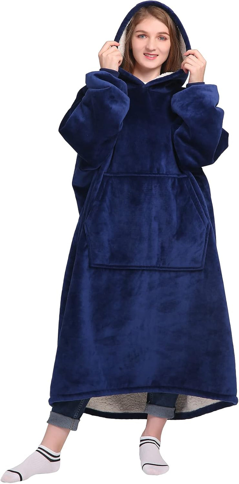 Wearable Blanket Sweatshirt Gifts for Women and Men, Warm and Cozy Giant Blanket Hoodie, Thick Flannel Blanket with Sleeves and Giant Pocket - Dark Gray