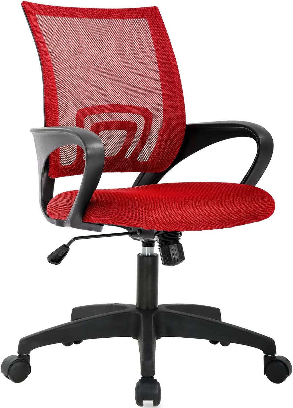 | Ergonomic Office Chair | Mid-Back Swivel Desk Chair | Breathable Backrest & Lumbar Support | Adjustable Height | Sponge Seat | Rolling Wheels | Dark Black | for Adults & Women