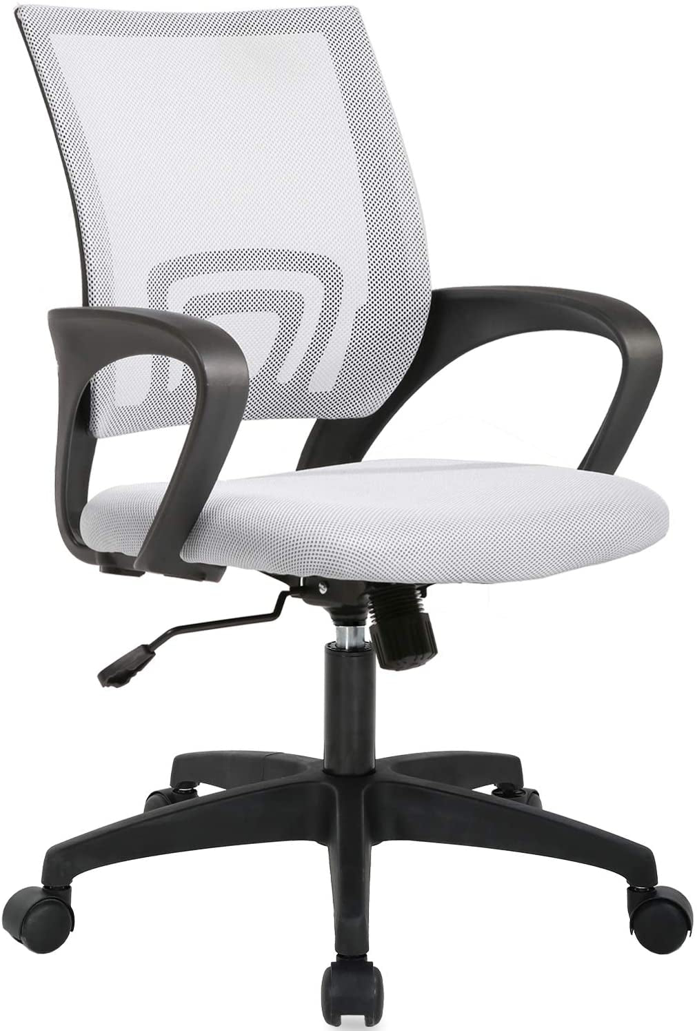 | Ergonomic Office Chair | Mid-Back Swivel Desk Chair | Breathable Backrest & Lumbar Support | Adjustable Height | Sponge Seat | Rolling Wheels | Dark Black | for Adults & Women