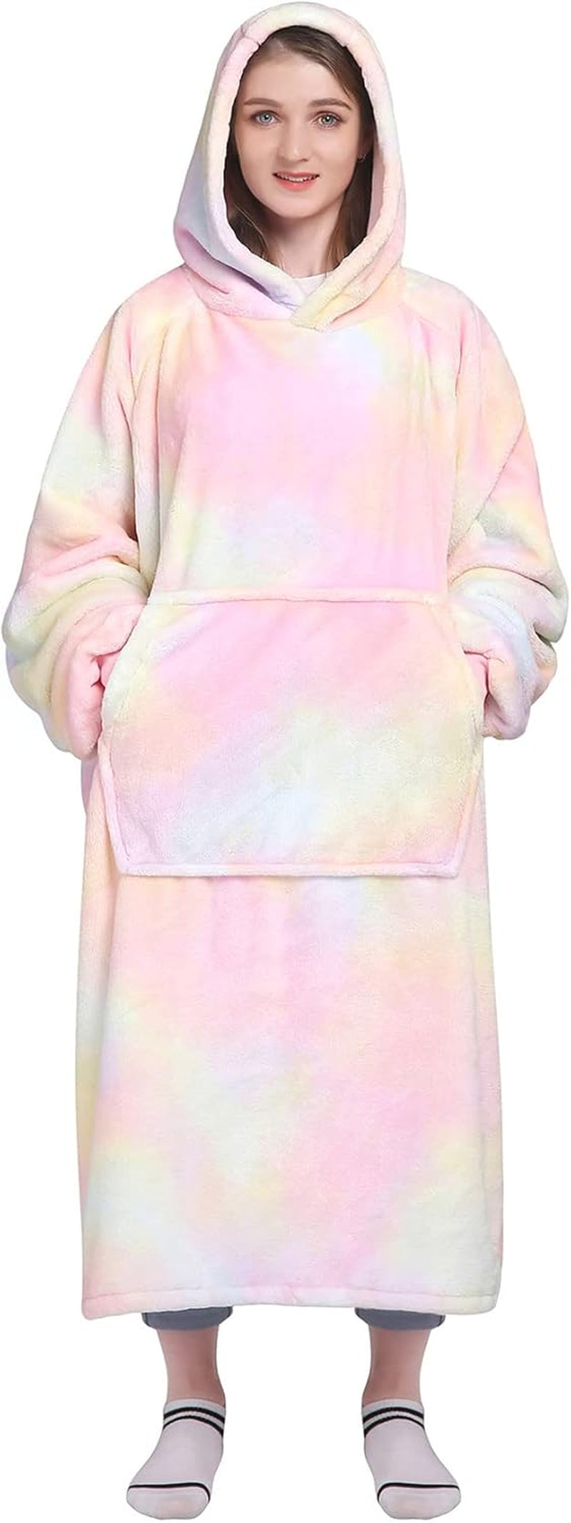 Wearable Blanket Sweatshirt Gifts for Women and Men, Warm and Cozy Giant Blanket Hoodie, Thick Flannel Blanket with Sleeves and Giant Pocket - Dark Gray