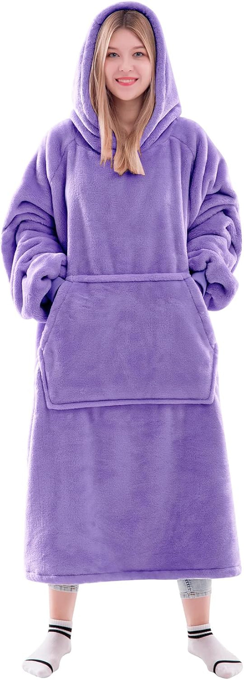 Wearable Blanket Sweatshirt Gifts for Women and Men, Warm and Cozy Giant Blanket Hoodie, Thick Flannel Blanket with Sleeves and Giant Pocket - Dark Gray