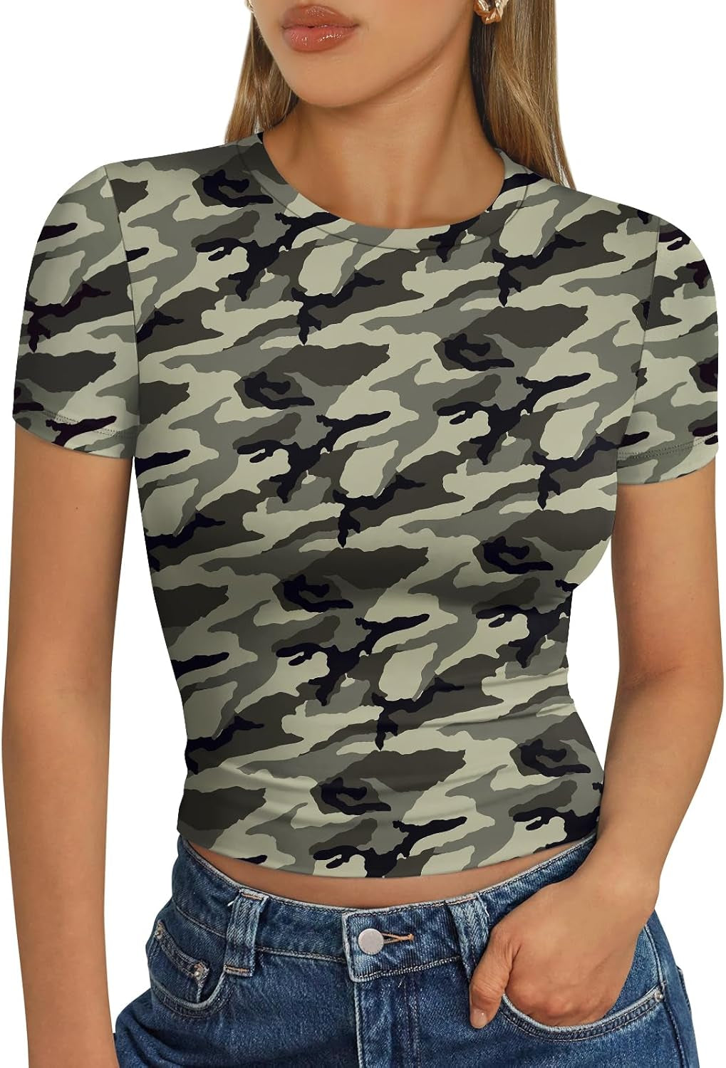 Womens Short Sleeve T Shirts - Buttery Soft Summer Crop Tops Slim Fit Y2K Basic Tees for Workout