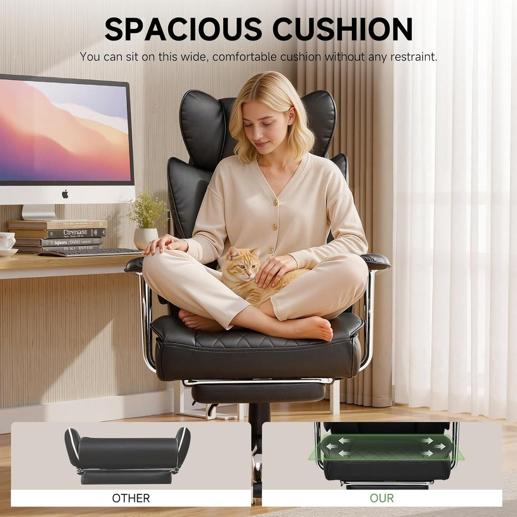 Big and Tall Office Chair, High Back Leather Gaming Chair with Footrest, Executive Ergonomic Office Chair with Pocket Spring Lumbar Support and with Outward Fixed Soft Armrests