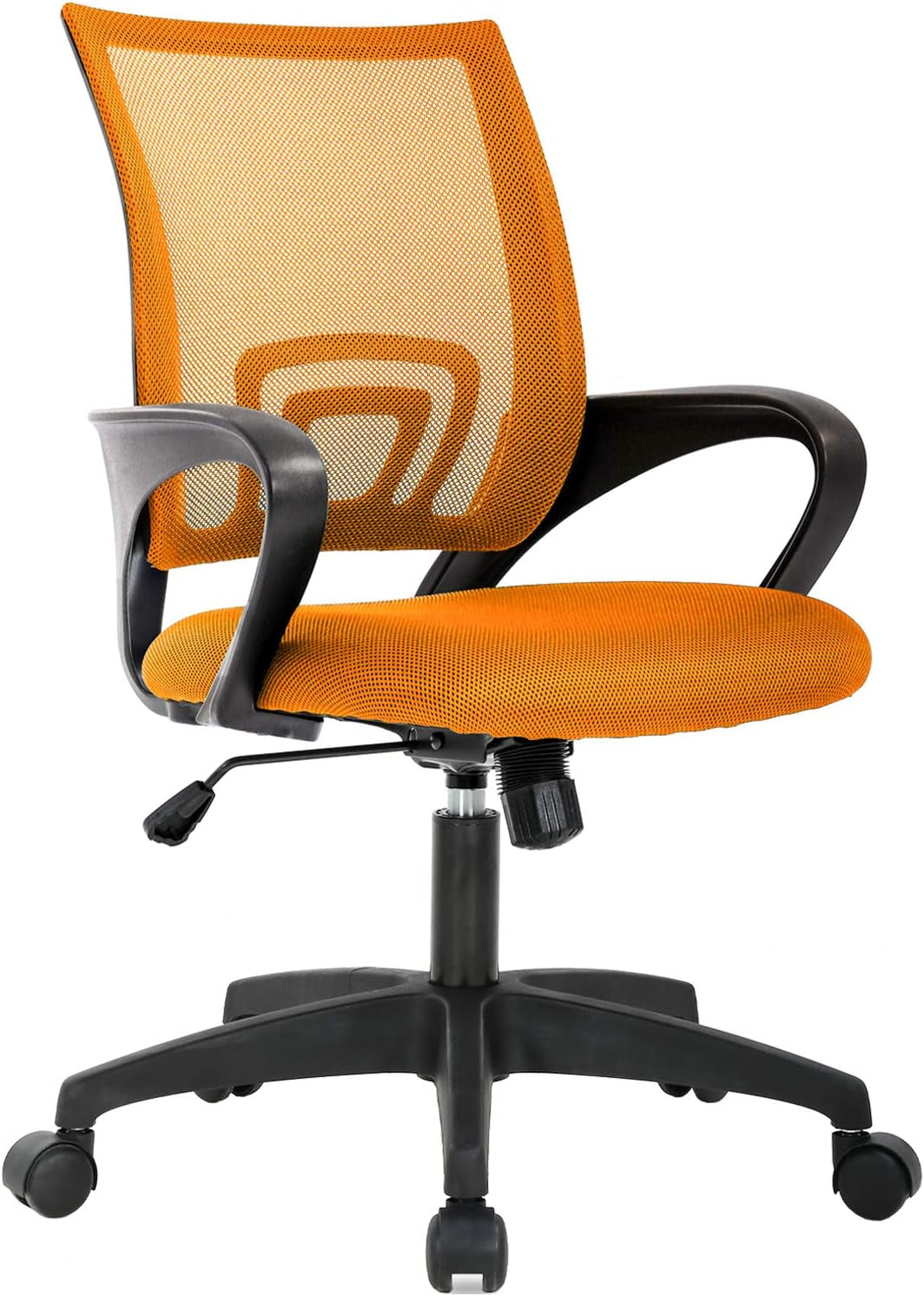 | Ergonomic Office Chair | Mid-Back Swivel Desk Chair | Breathable Backrest & Lumbar Support | Adjustable Height | Sponge Seat | Rolling Wheels | Dark Black | for Adults & Women