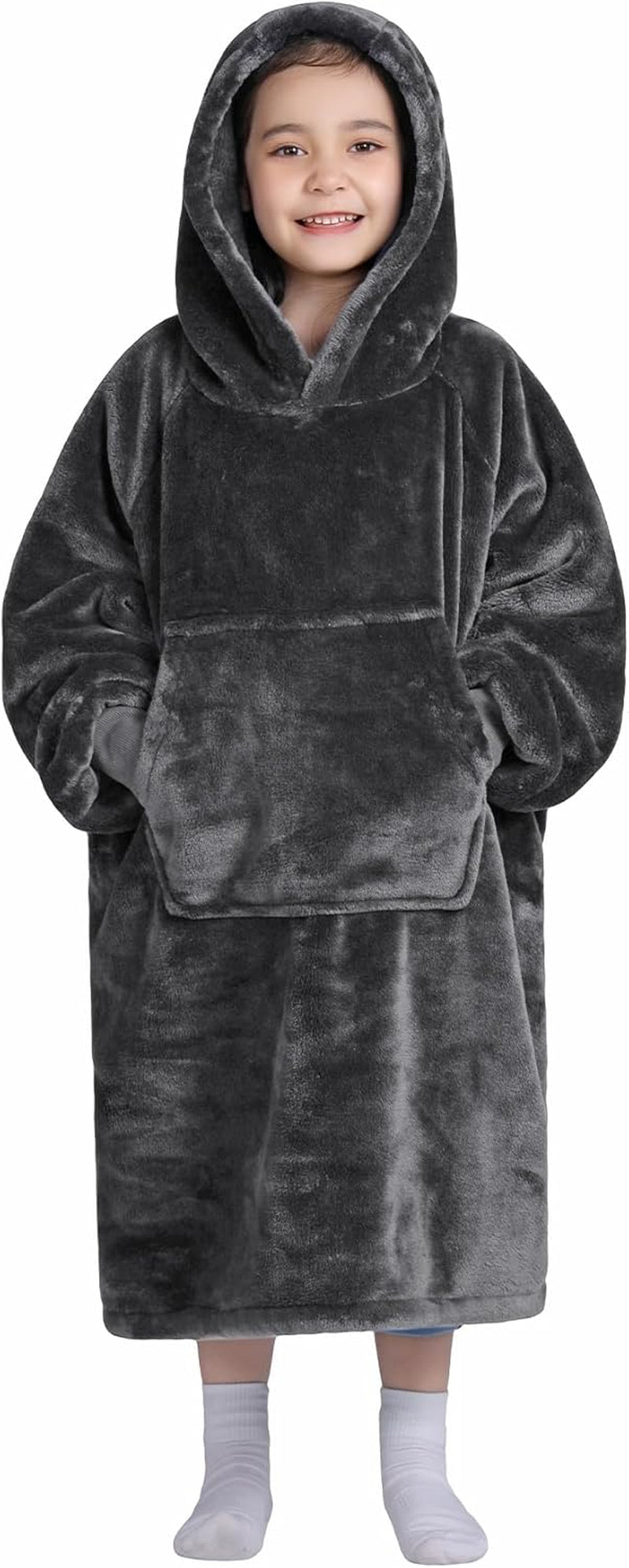 Wearable Blanket Sweatshirt Gifts for Women and Men, Warm and Cozy Giant Blanket Hoodie, Thick Flannel Blanket with Sleeves and Giant Pocket - Dark Gray