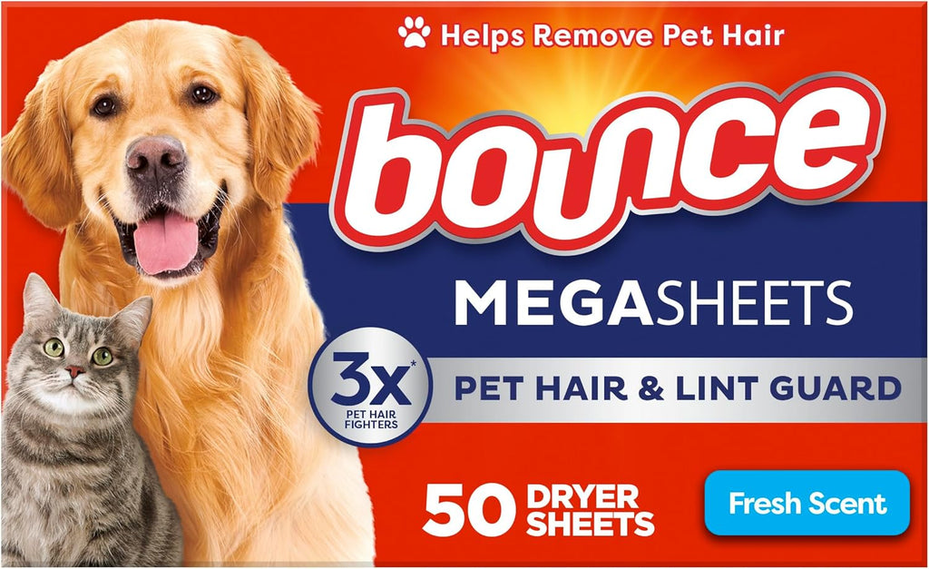 Pet Hair and Lint Guard Mega Dryer Sheets with 3X Pet Hair Fighters, Fresh Scent, 180 Count