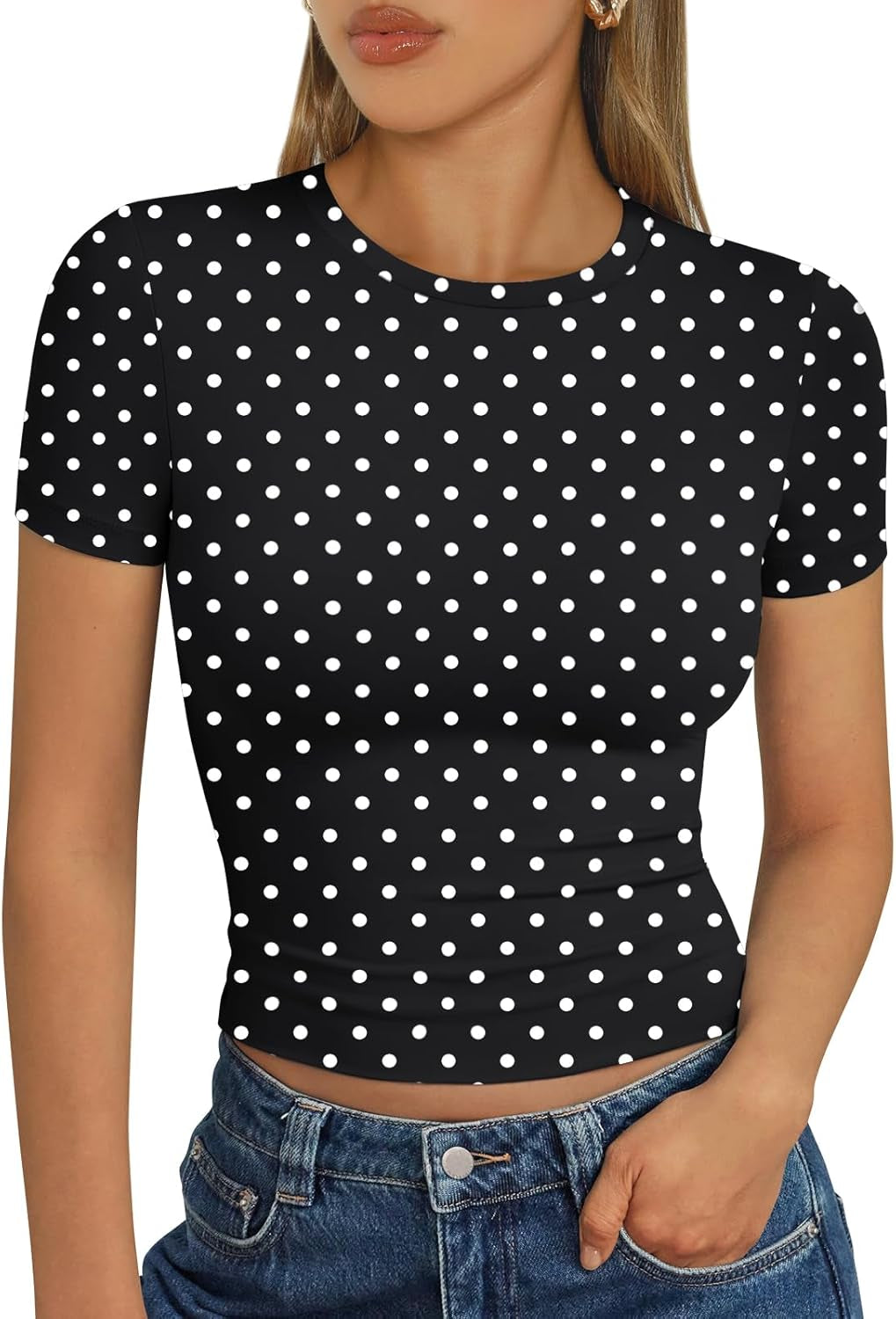Womens Short Sleeve T Shirts - Buttery Soft Summer Crop Tops Slim Fit Y2K Basic Tees for Workout