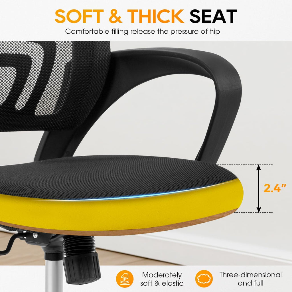 | Ergonomic Office Chair | Mid-Back Swivel Desk Chair | Breathable Backrest & Lumbar Support | Adjustable Height | Sponge Seat | Rolling Wheels | Dark Black | for Adults & Women
