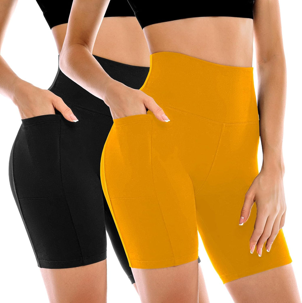 2 Pack Womens Biker Shorts with Pockets, High Waisted Yoga Shorts for Women Running Gym and Workout