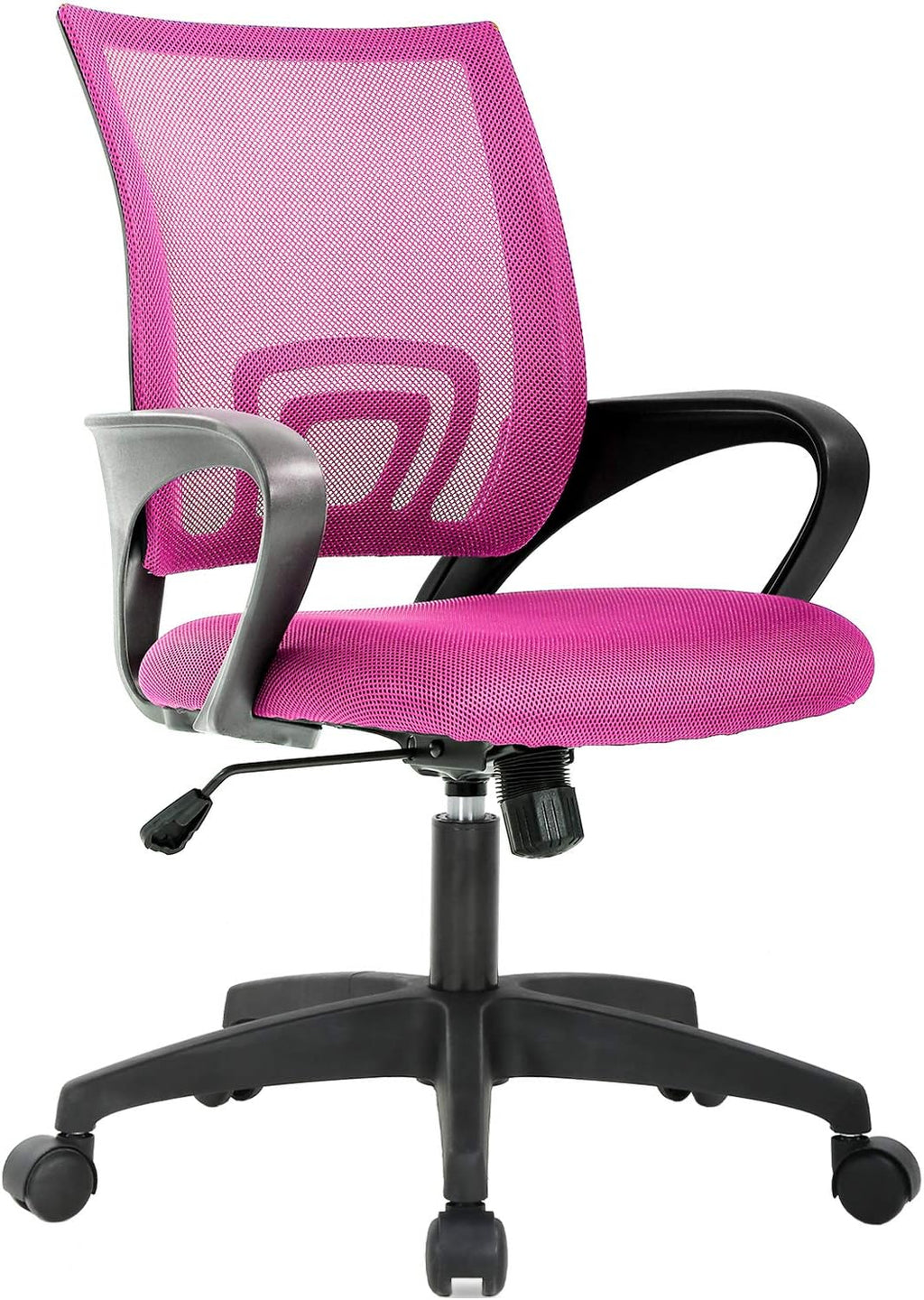 | Ergonomic Office Chair | Mid-Back Swivel Desk Chair | Breathable Backrest & Lumbar Support | Adjustable Height | Sponge Seat | Rolling Wheels | Dark Black | for Adults & Women