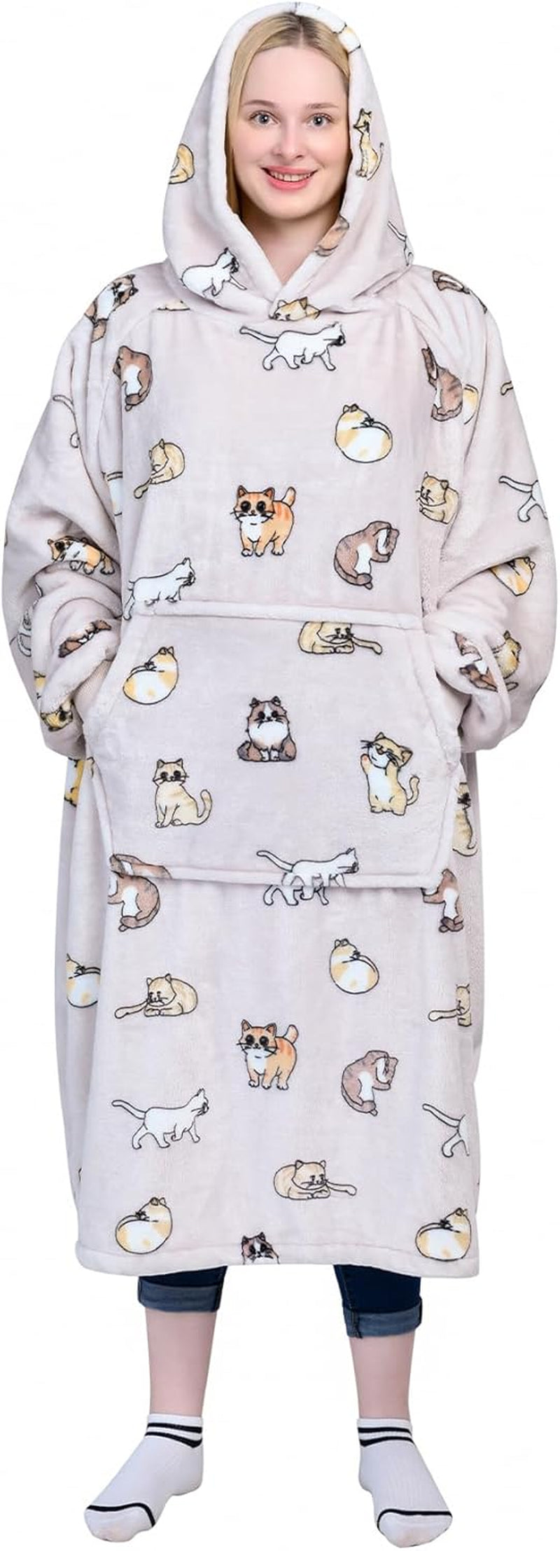Wearable Blanket Sweatshirt Gifts for Women and Men, Warm and Cozy Giant Blanket Hoodie, Thick Flannel Blanket with Sleeves and Giant Pocket - Dark Gray