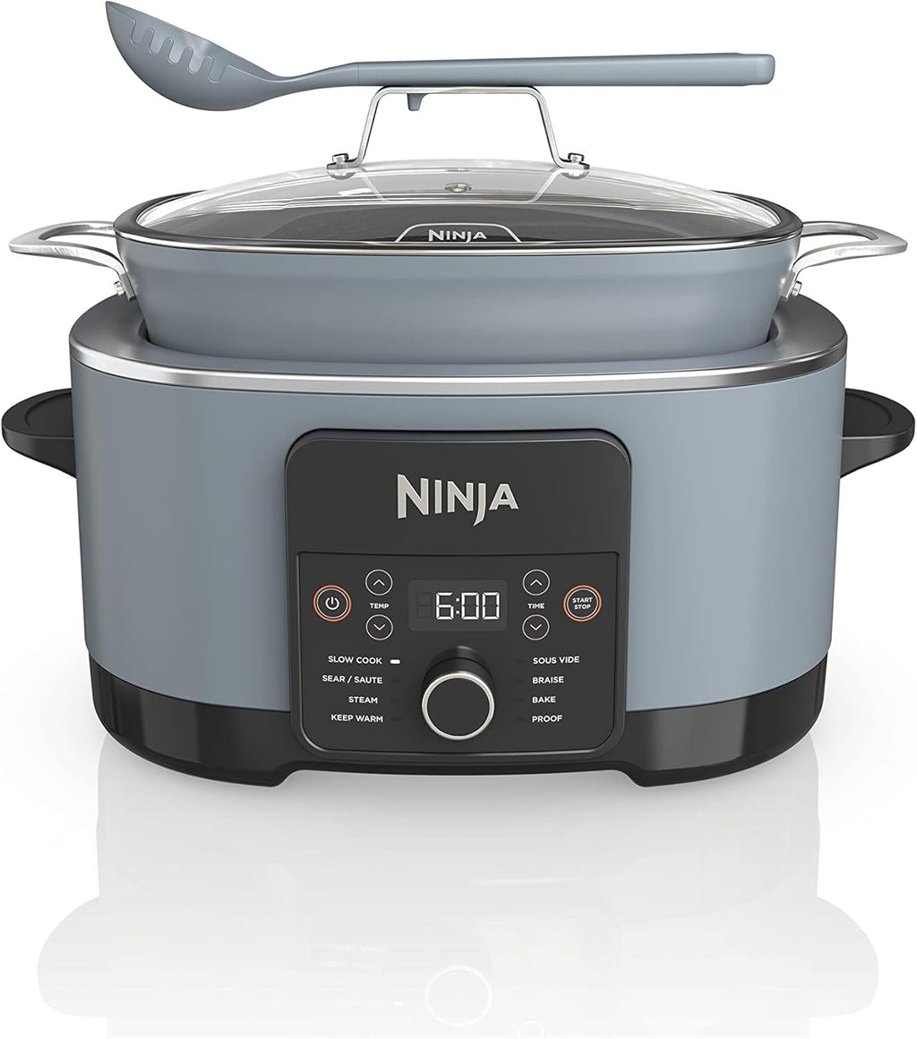 MC1001 Foodi Possiblecooker PRO 8.5 Quart Multi-Cooker, with 8-In-1 Slow Cooker, Dutch Oven, Steamer, Glass Lid Integrated Spoon, Nonstick, Oven Safe Pot to 500°F, Sea Salt Gray