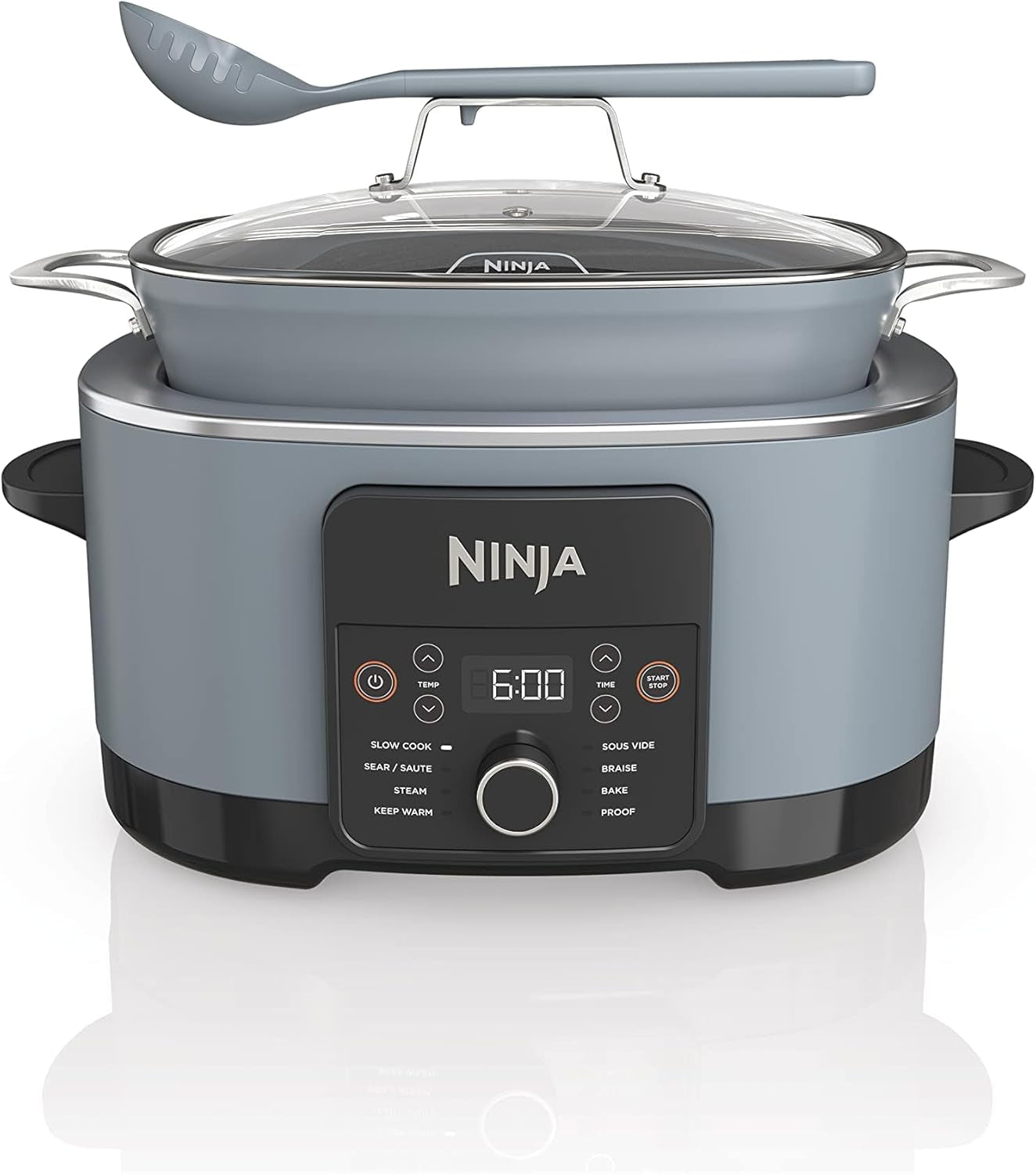 MC1001 Foodi Possiblecooker PRO 8.5 Quart Multi-Cooker, with 8-In-1 Slow Cooker, Dutch Oven, Steamer, Glass Lid Integrated Spoon, Nonstick, Oven Safe Pot to 500°F, Sea Salt Gray