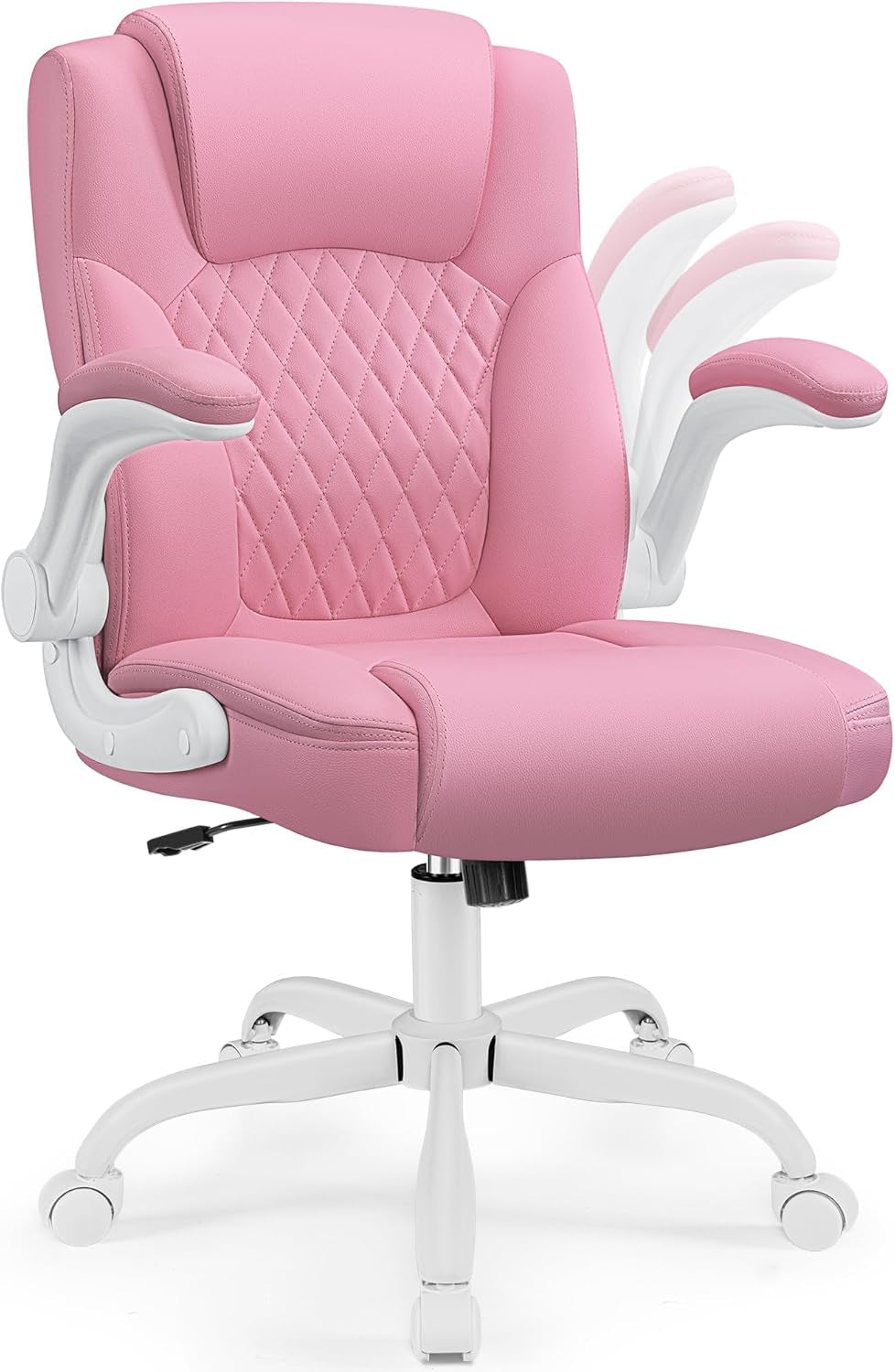 Leather Office Chair, PU Home Computer Desk Chairs with Ergonomic Back Support, 360°Swivel Free, Small Gaming Chair with Wheels and Adjustable Armrests, for Short People Use