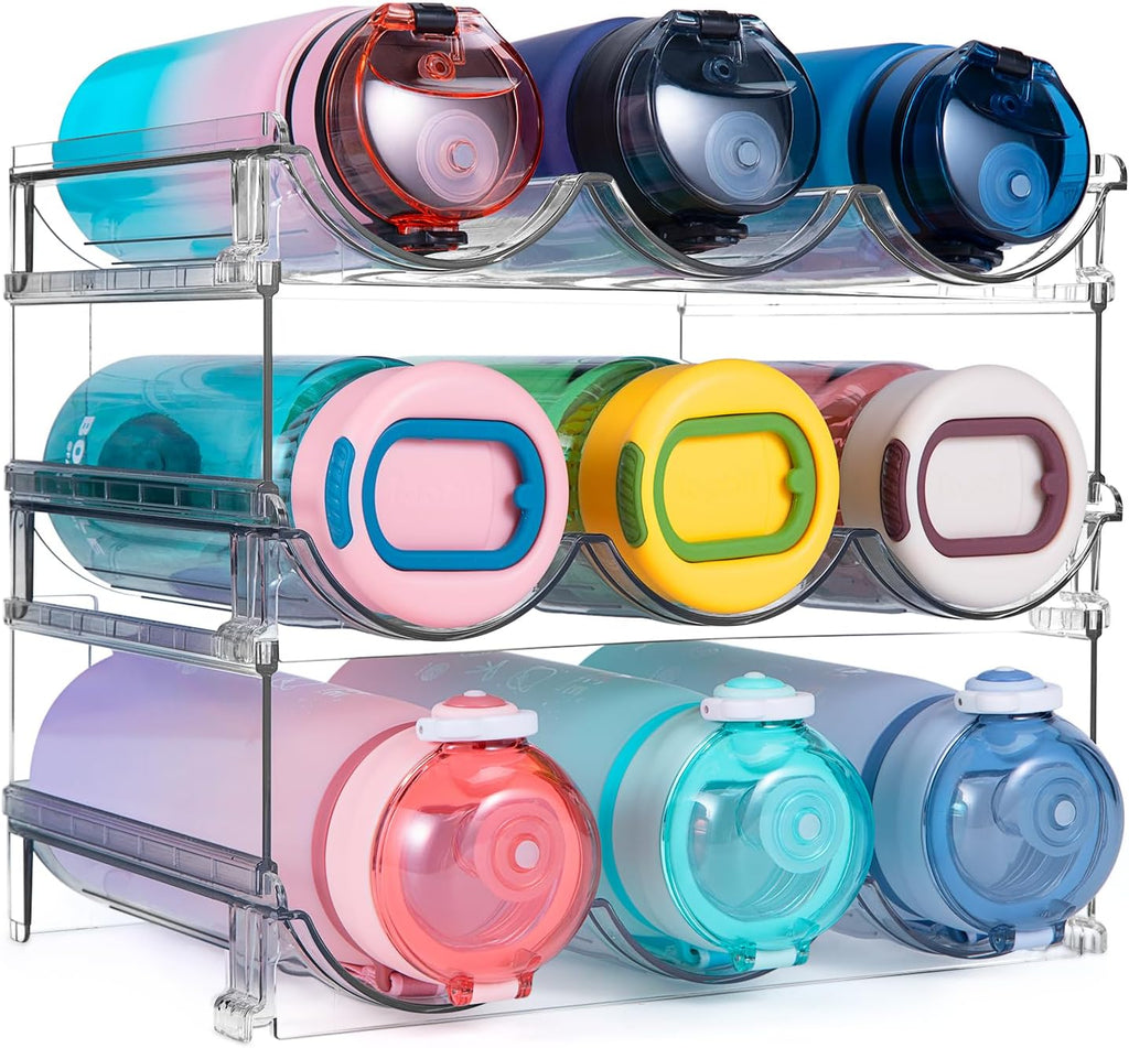 Water Bottle Organizer for Cabinet, Water Bottle Storage Organizer, 2 Packs Water Bottle Storage Rack, Water Bottle Holder for Cabinet, Stackable Water Bottle Storage Rack