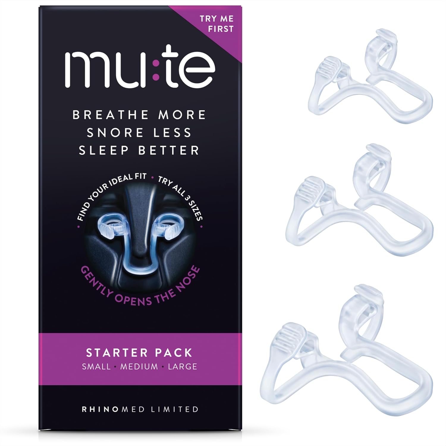 MUTE by  Nasal Dilator for Snore Reduction Starter Pack Increases Airflow anti Snoring Devices Nasal Dilators for Sleeping Transparent Internal Nasal Dilator Snoring Solution