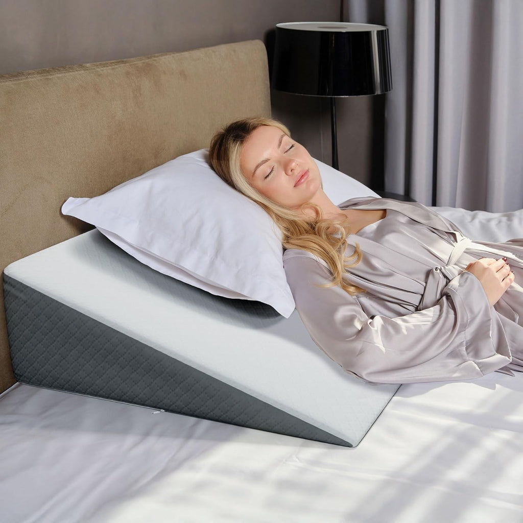 Bed Wedge Pillow for Sleep Apnea, FSA Eligible Acid Reflux, and Back Pain Relief, with Chic Jacquard Cover - Headboard Wedges for Sleeping (Standard Width 7.5" Height)