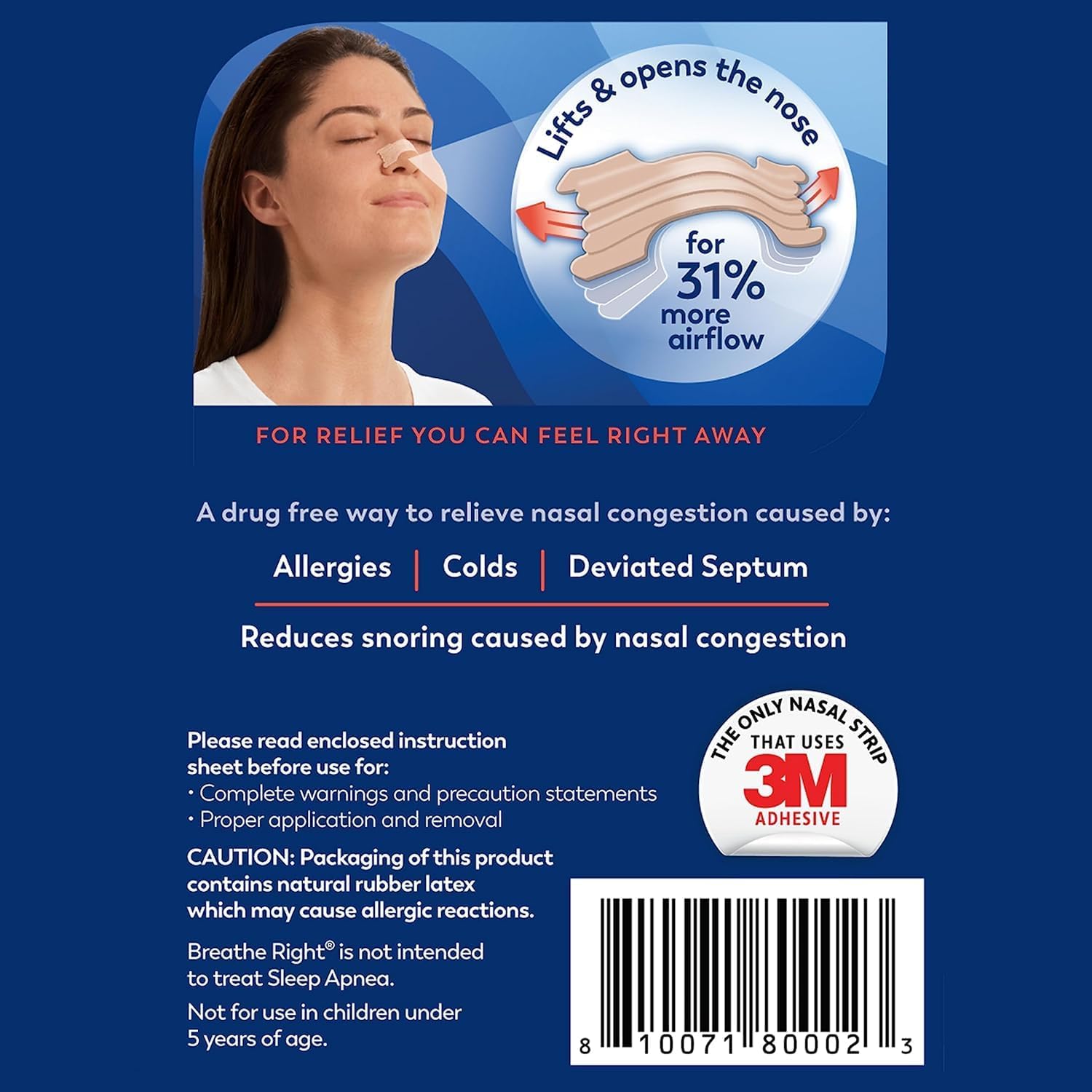 Nasal Strips, Extra Strength Tan Nose Strips, Drug-Free Nasal Congestion Relief for Better Breathing, Help Relieve Snoring, Caused by Colds & Allergies, Deviated Septum, 26Ct